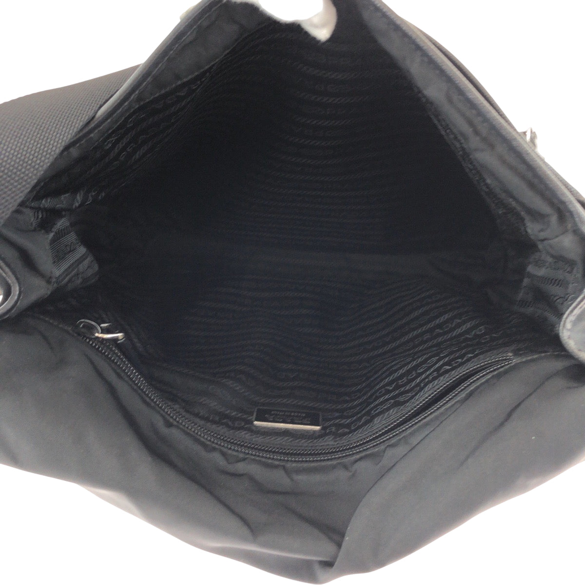 PRADA Shoulder Bag V158 Nylon Black SilverMetal Test Triangle With logo