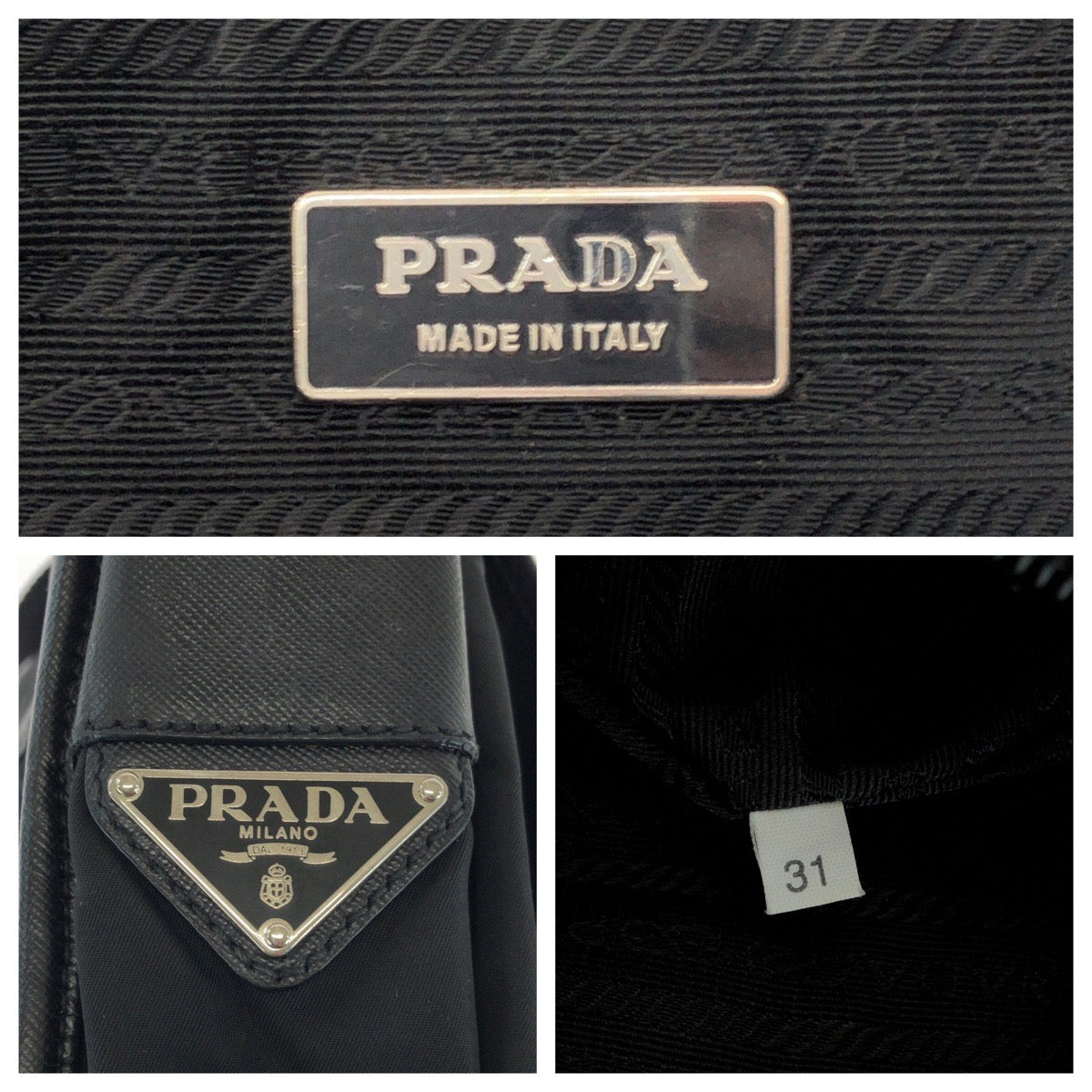 PRADA Shoulder Bag V158 Nylon Black SilverMetal Test Triangle With logo