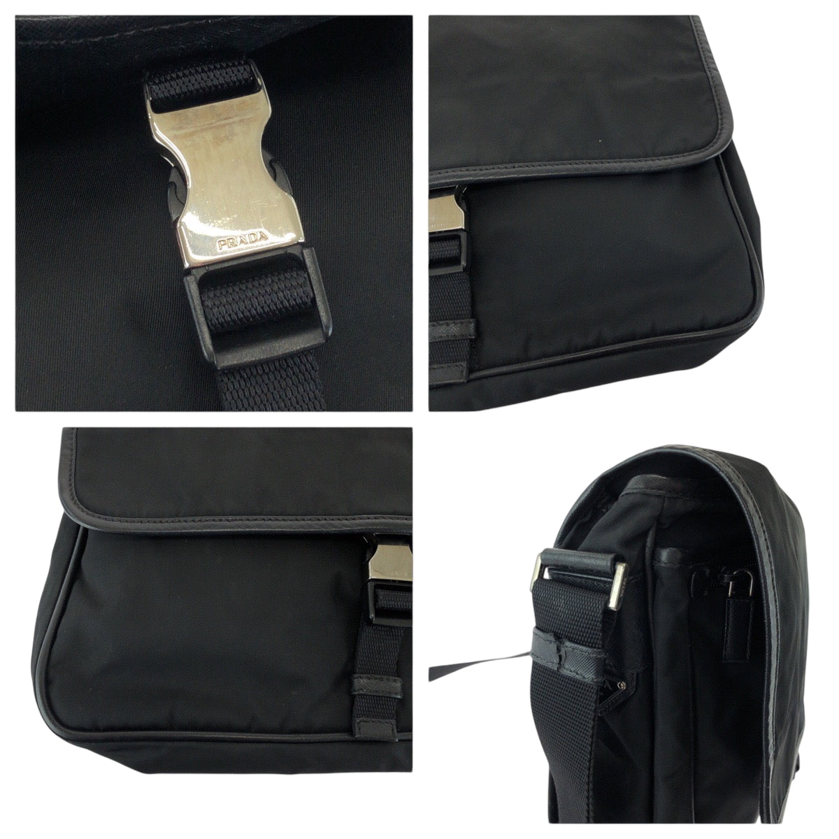 PRADA Shoulder Bag V158 Nylon Black SilverMetal Test Triangle With logo