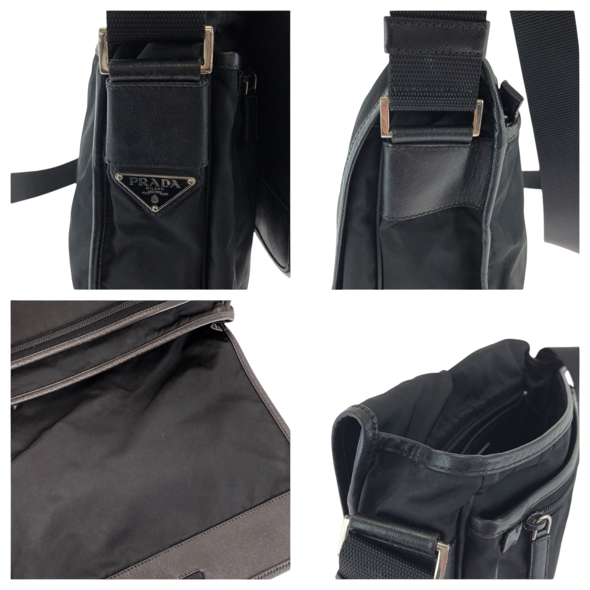 PRADA Shoulder Bag V158 Nylon Black SilverMetal Test Triangle With logo
