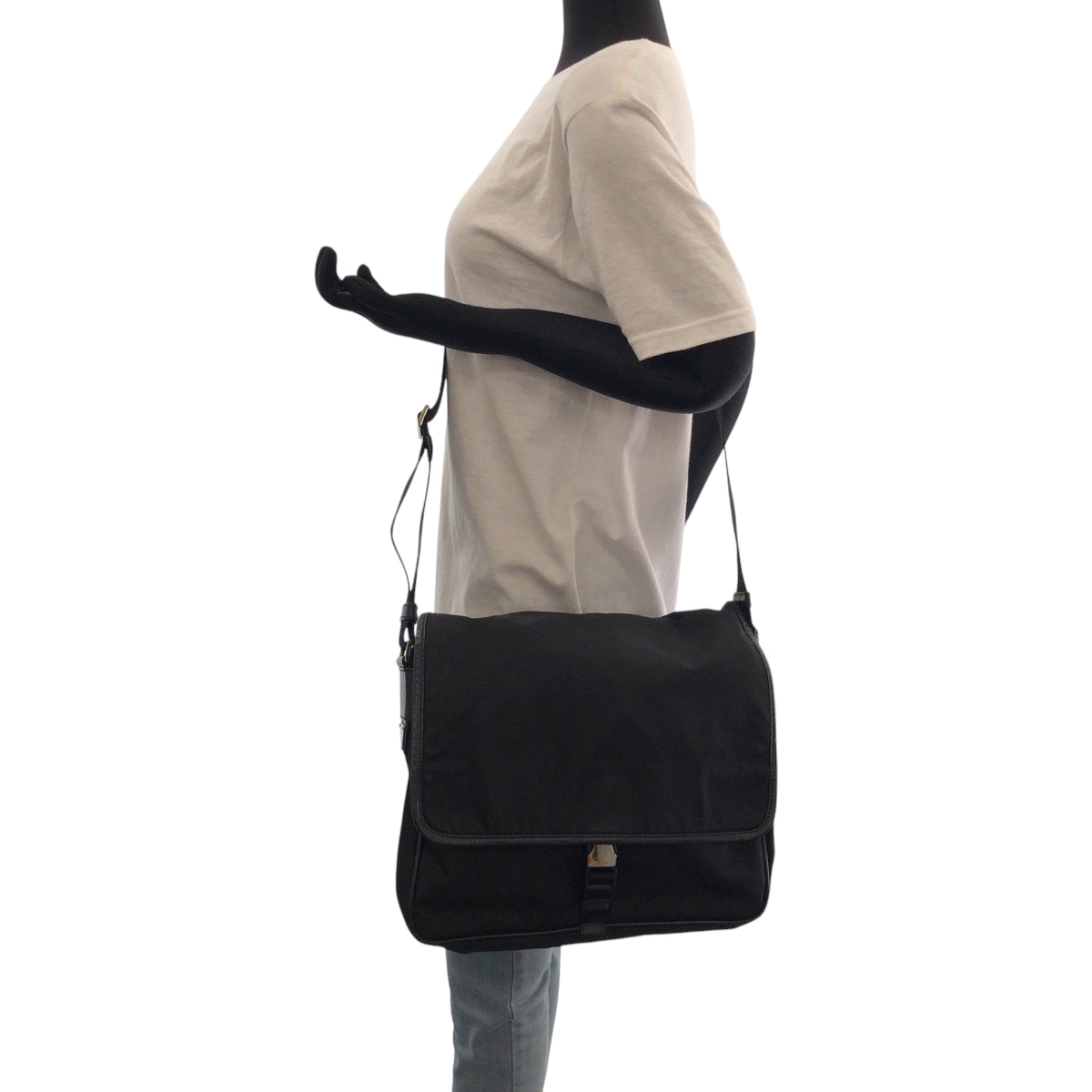 PRADA Shoulder Bag V158 Nylon Black SilverMetal Test Triangle With logo