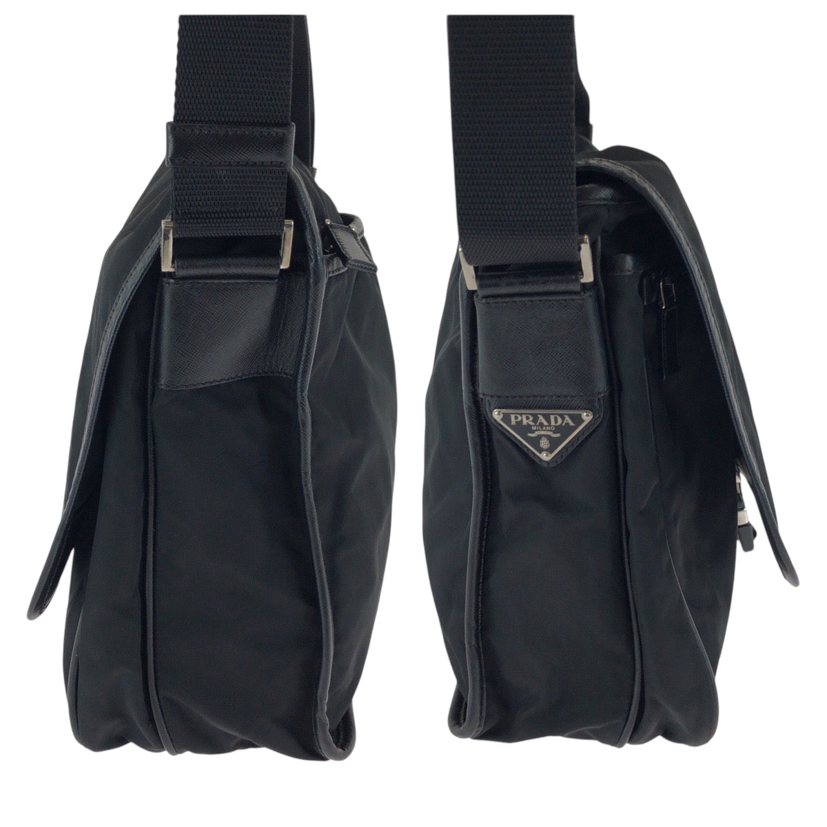 PRADA Shoulder Bag V158 Nylon Black SilverMetal Test Triangle With logo