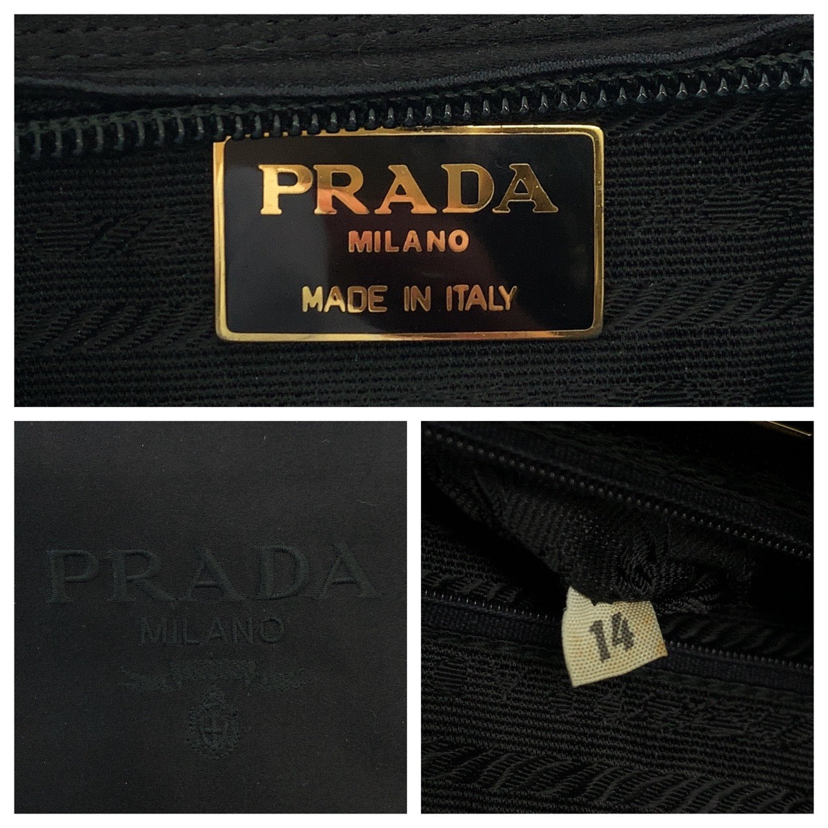 PRADA Handbag Satin Black SilverMetal logo