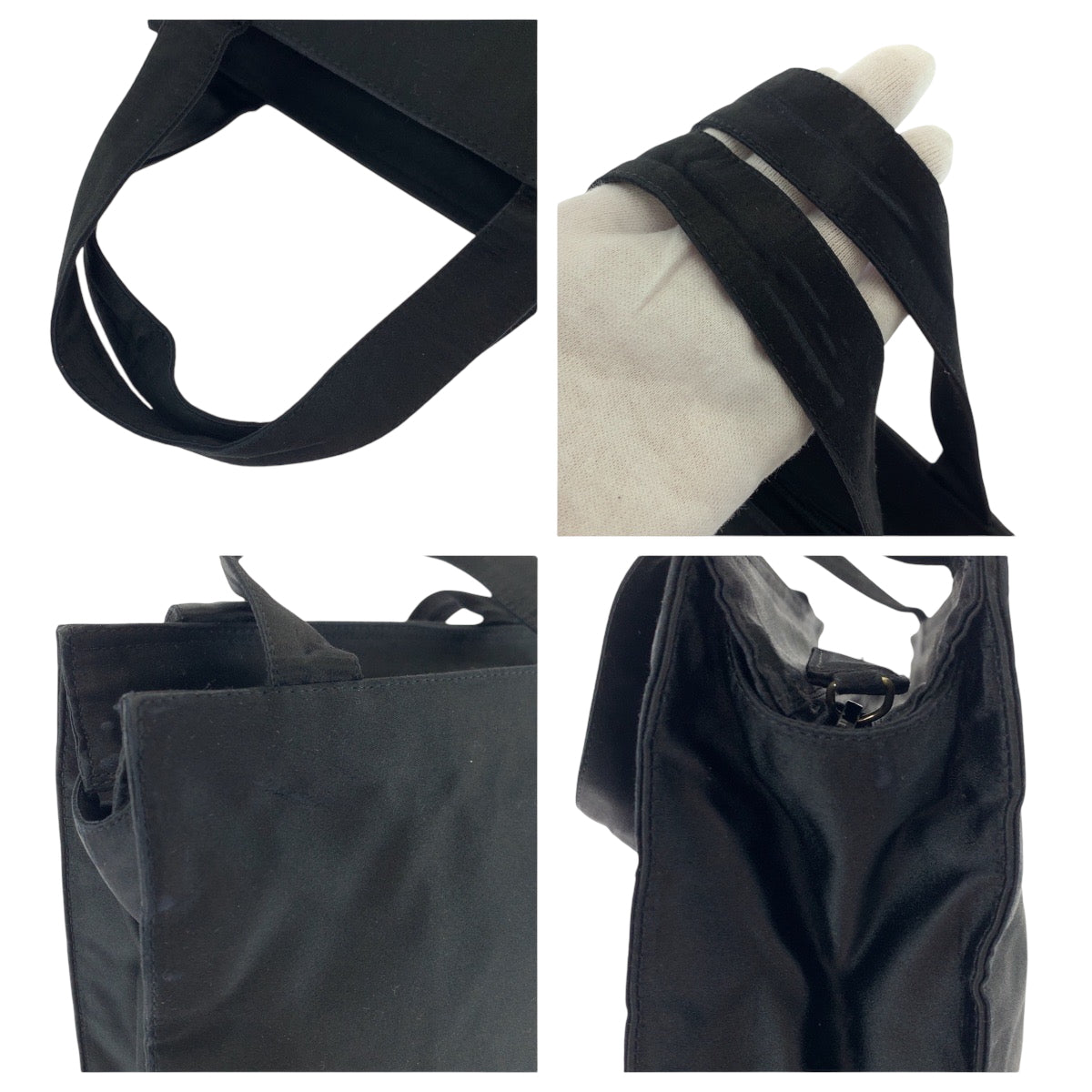 PRADA Handbag Satin Black SilverMetal logo