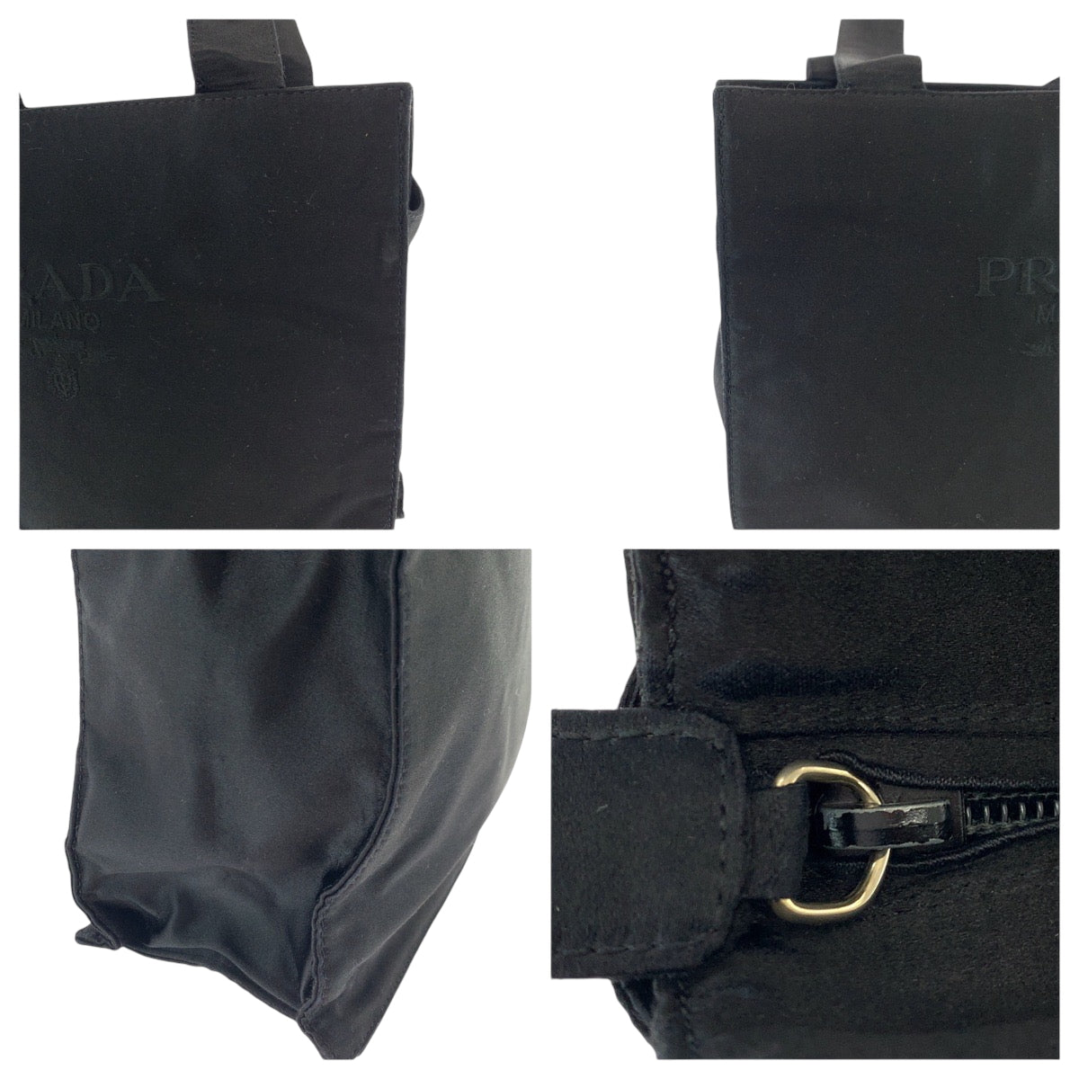 PRADA Handbag Satin Black SilverMetal logo