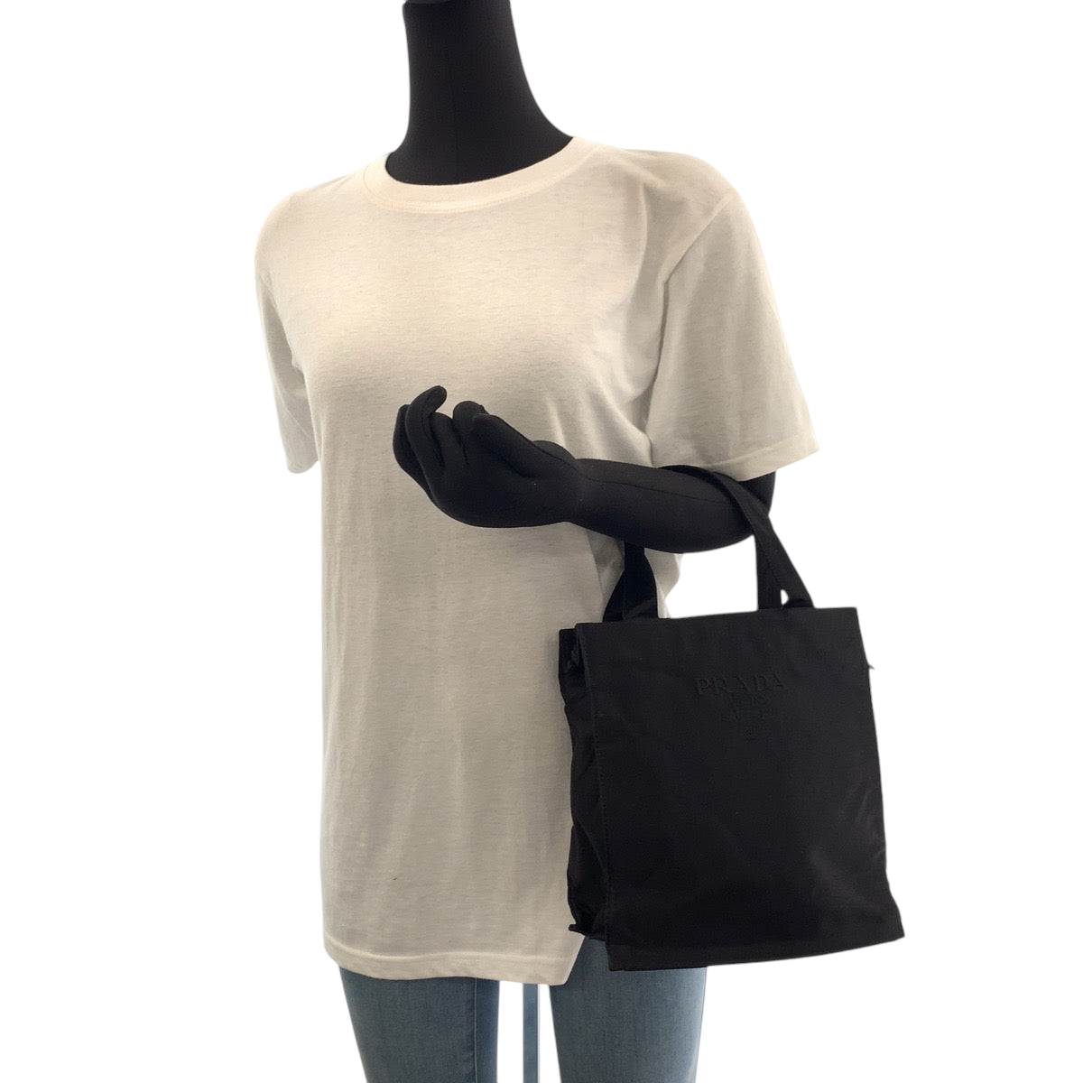 PRADA Handbag Satin Black SilverMetal logo