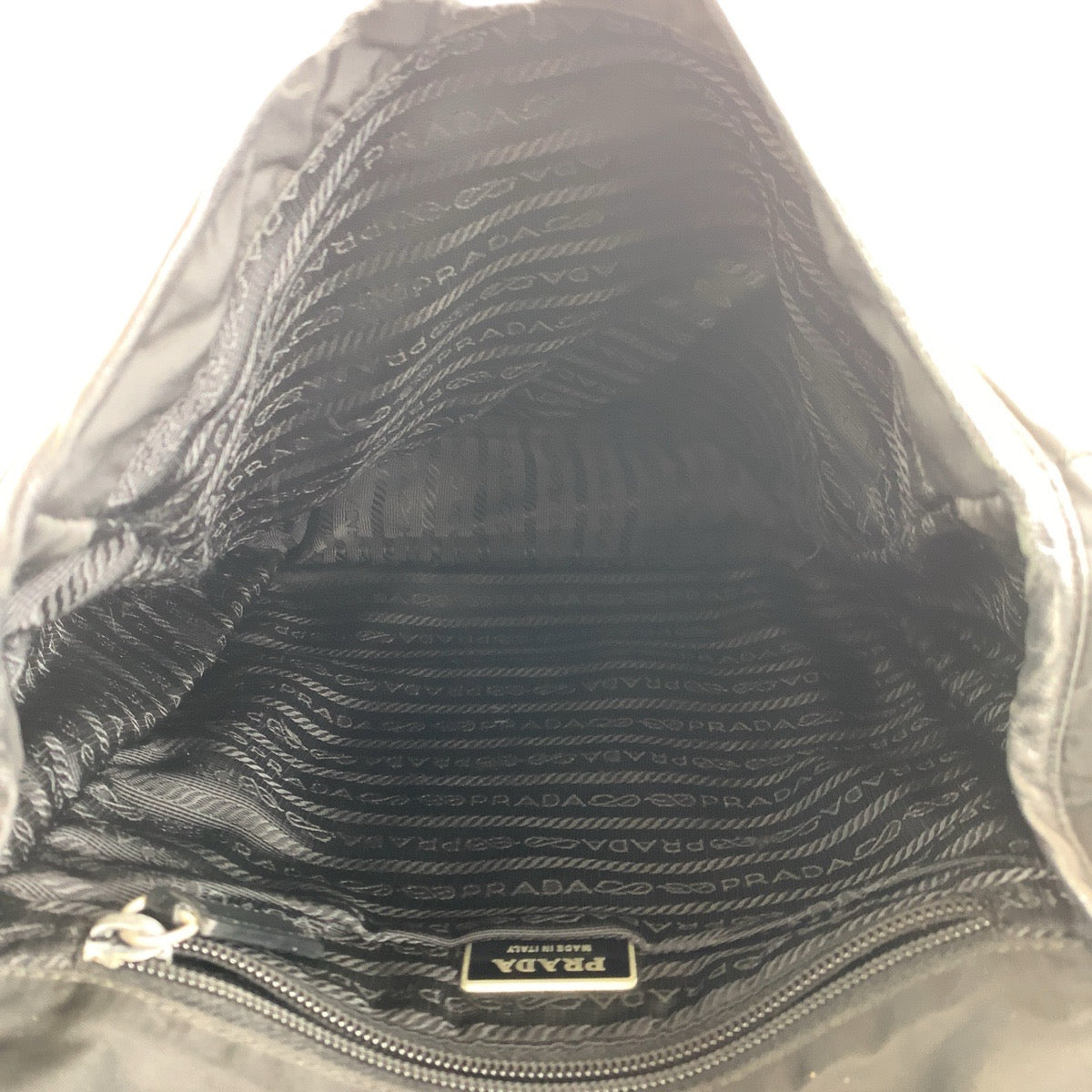 PRADA Shoulder Bag Nylon Black SilverMetal Testo Saffiano Triangle With logo