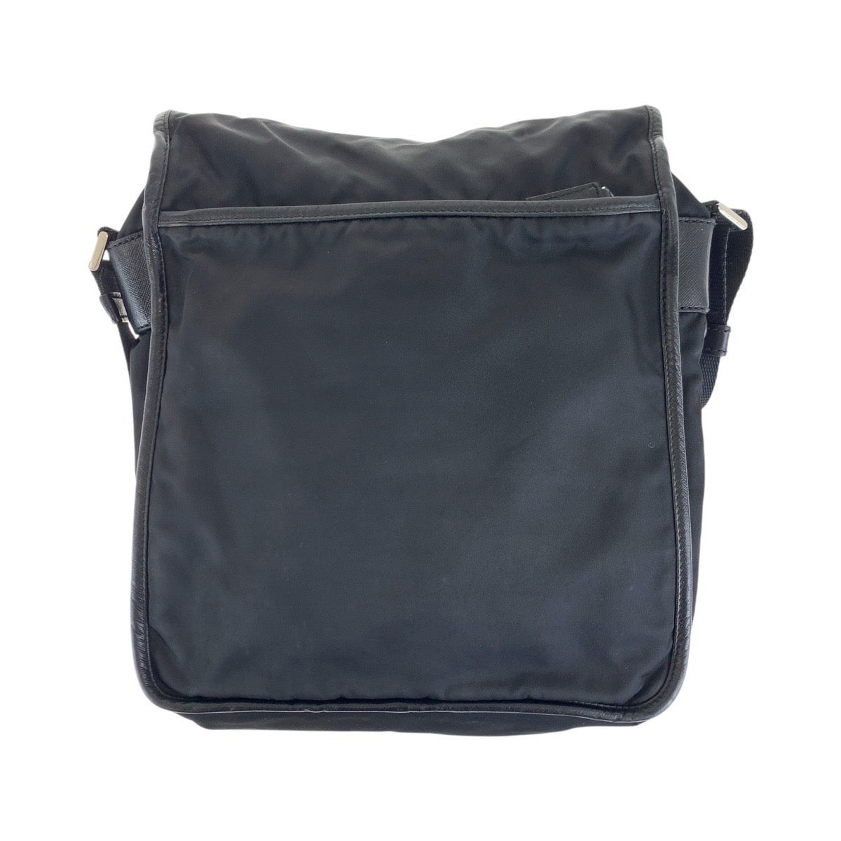 PRADA Shoulder Bag Nylon Black SilverMetal Testo Saffiano Triangle With logo