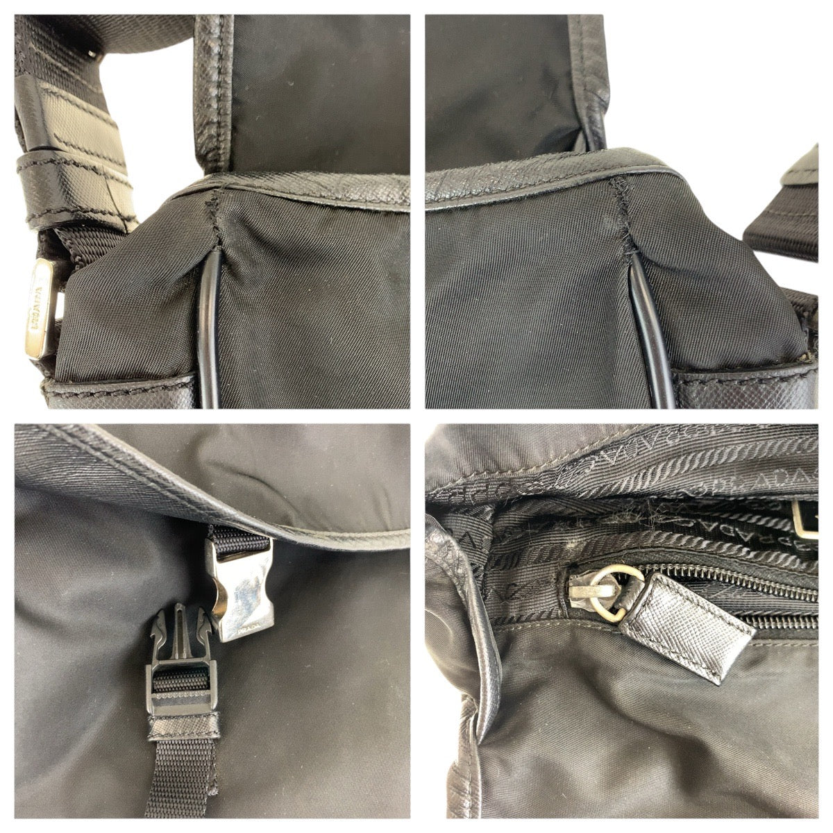 PRADA Shoulder Bag Nylon Black SilverMetal Testo Saffiano Triangle With logo