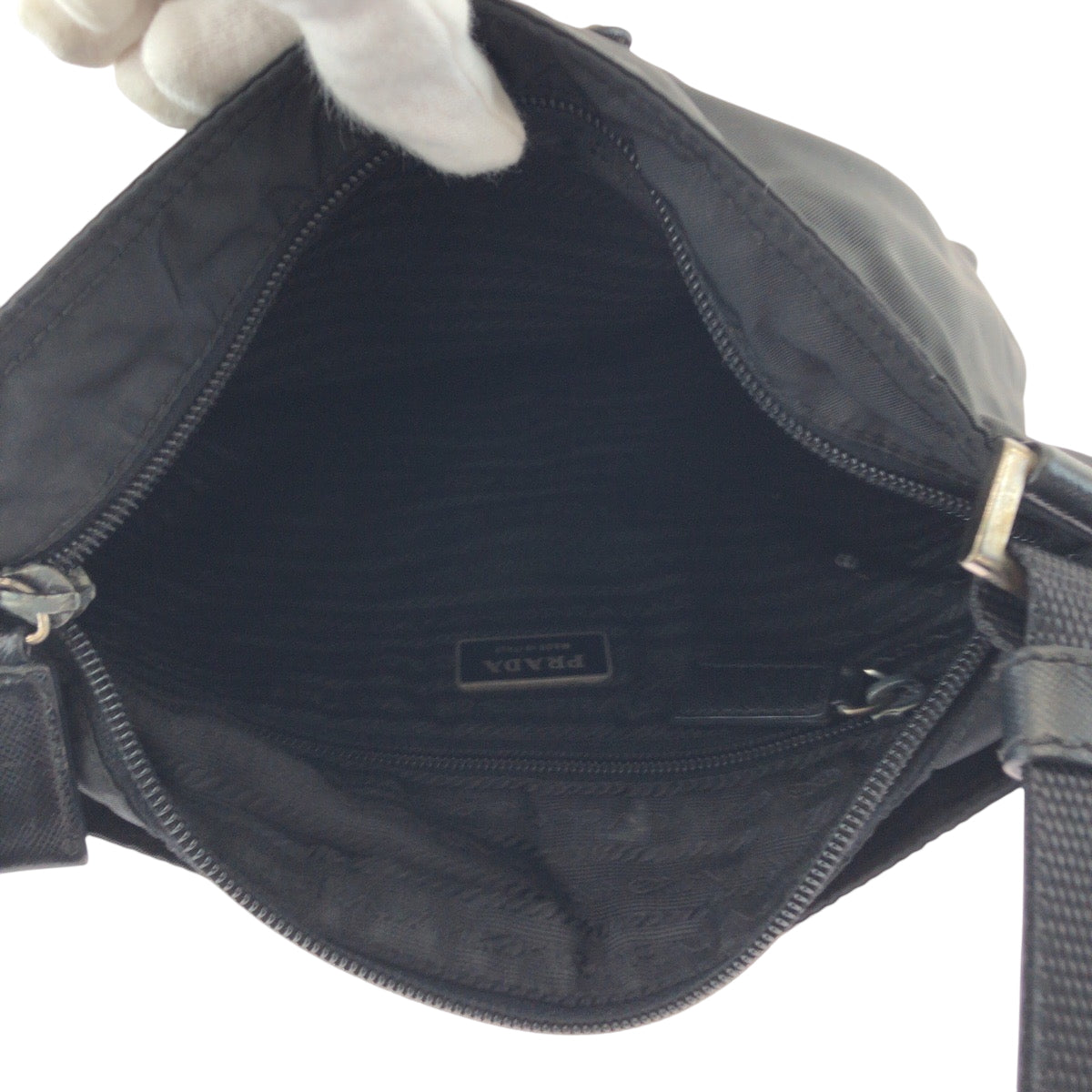 PRADA Shoulder Bag Nylon Black SilverMetal Test Triangle With logo