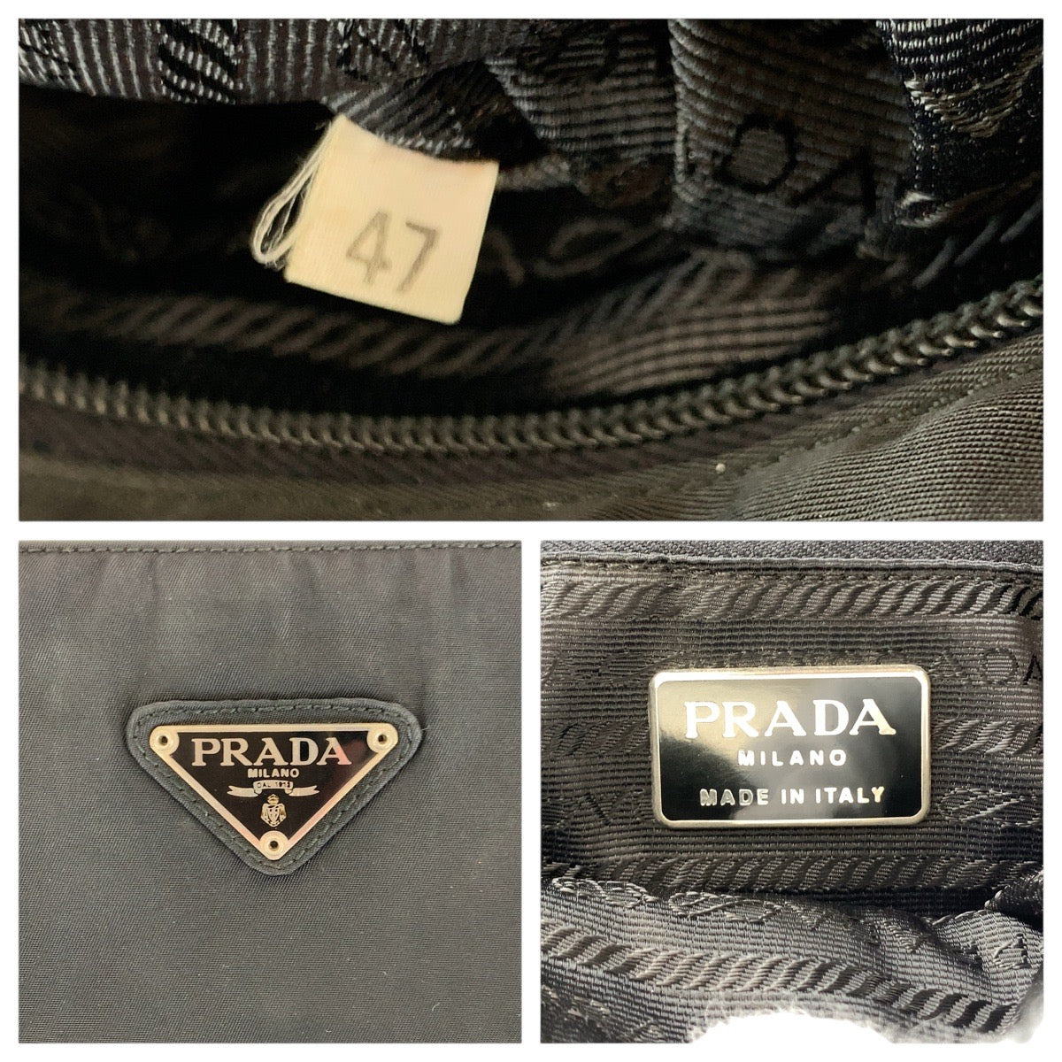PRADA Tote Bag Nylon Black SilverMetal Test Triangle With logo