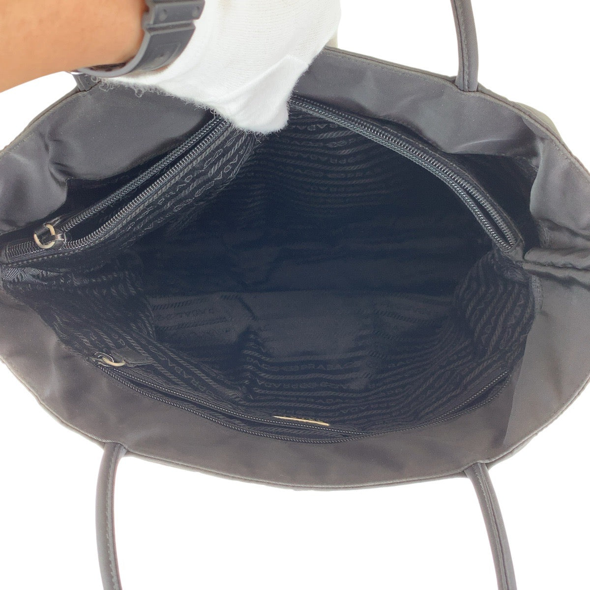 PRADA Tote Bag Nylon Black SilverMetal Test Triangle With logo