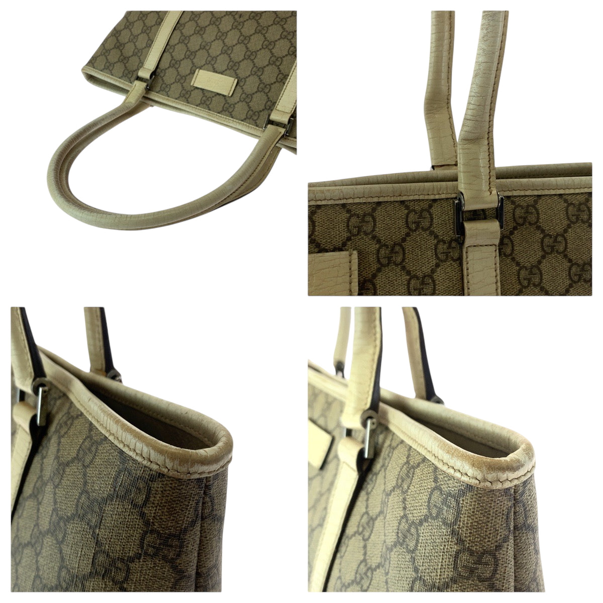 GUCCI Tote Bag 114695 GG Supreme Canvas Beige Ivory SilverMetal