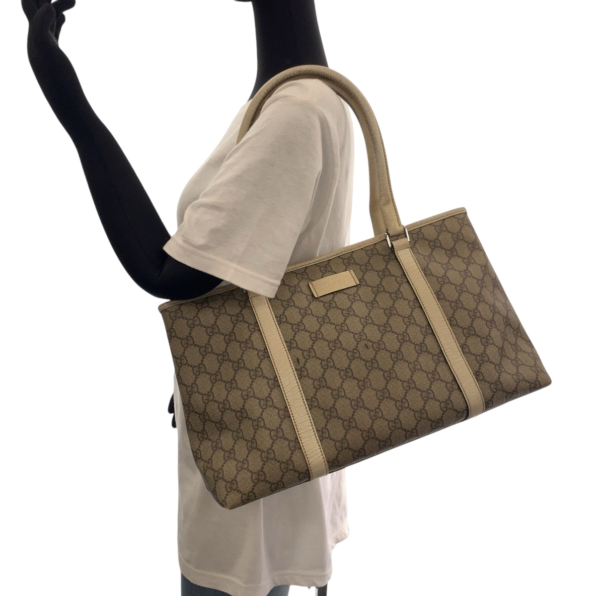 GUCCI Tote Bag 114695 GG Supreme Canvas Beige Ivory SilverMetal