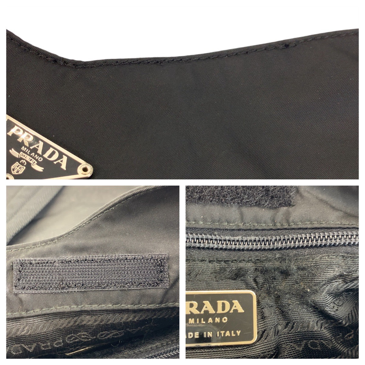 PRADA Shoulder Bag Nylon Black SilverMetal Test Triangle With logo