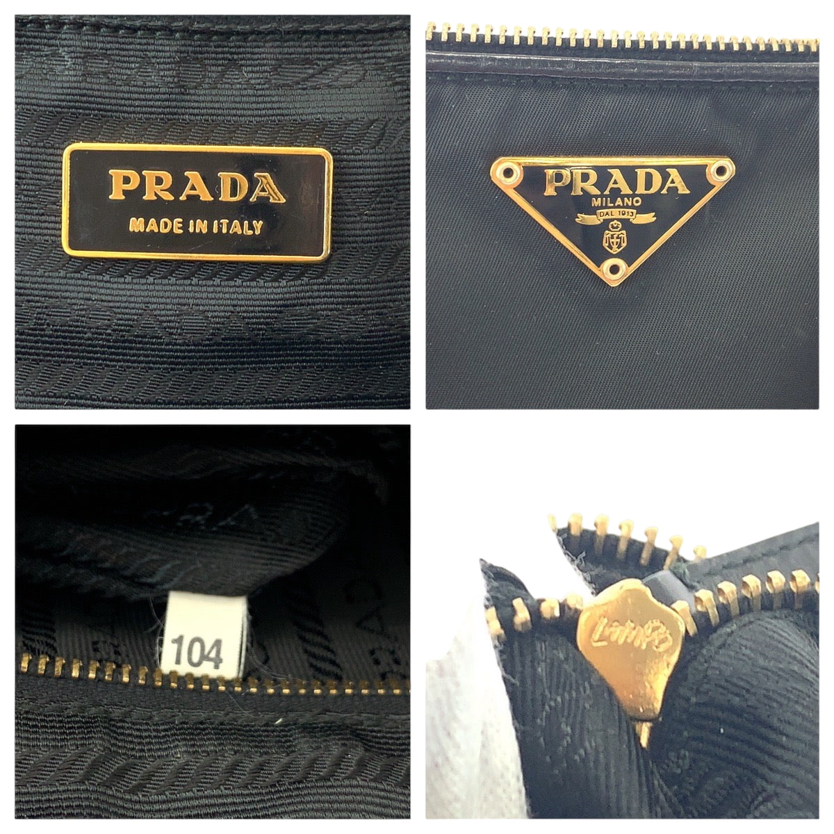 PRADA Handbag Nylon Black GoldMetal Test Triangle With logo