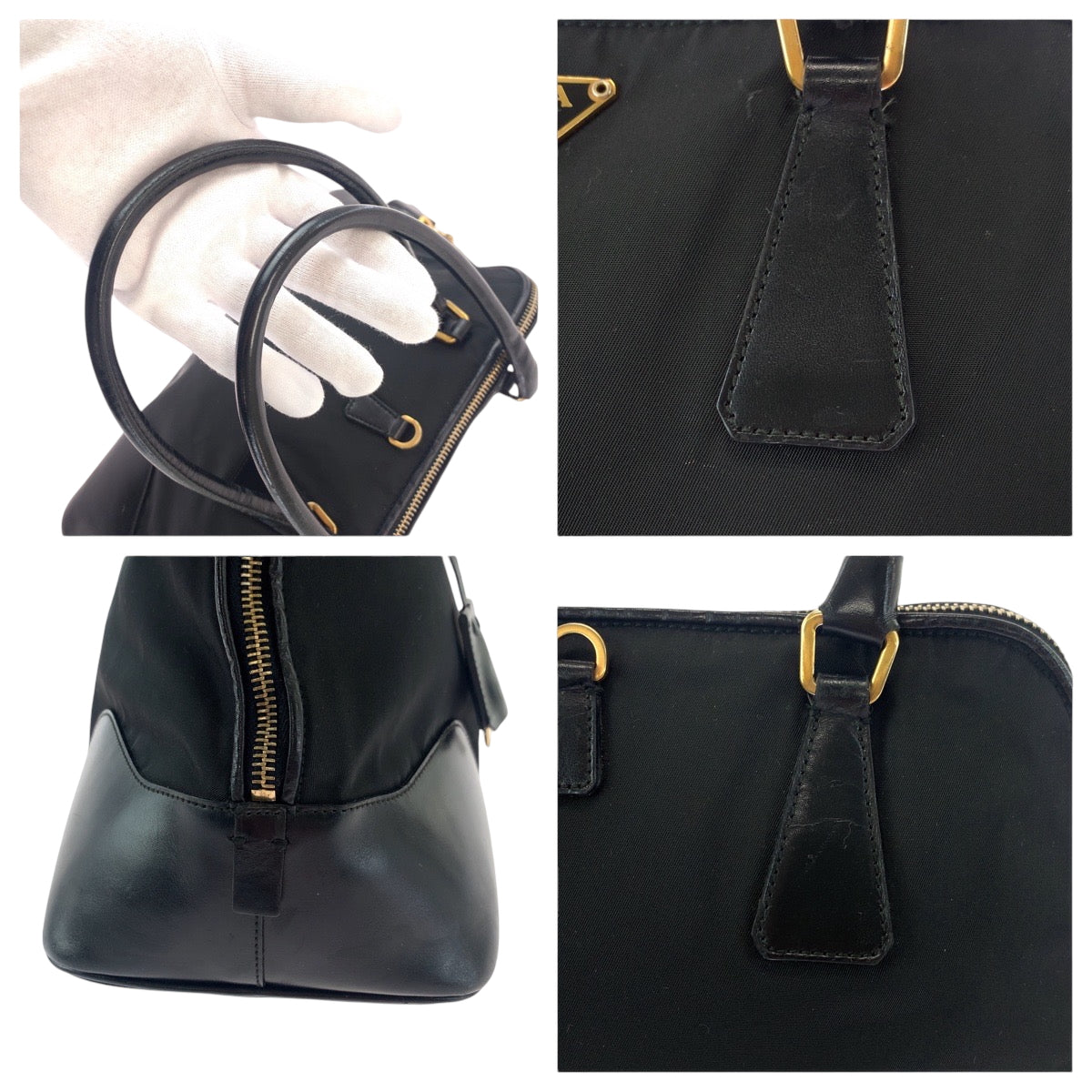 PRADA Handbag Nylon Black GoldMetal Test Triangle With logo