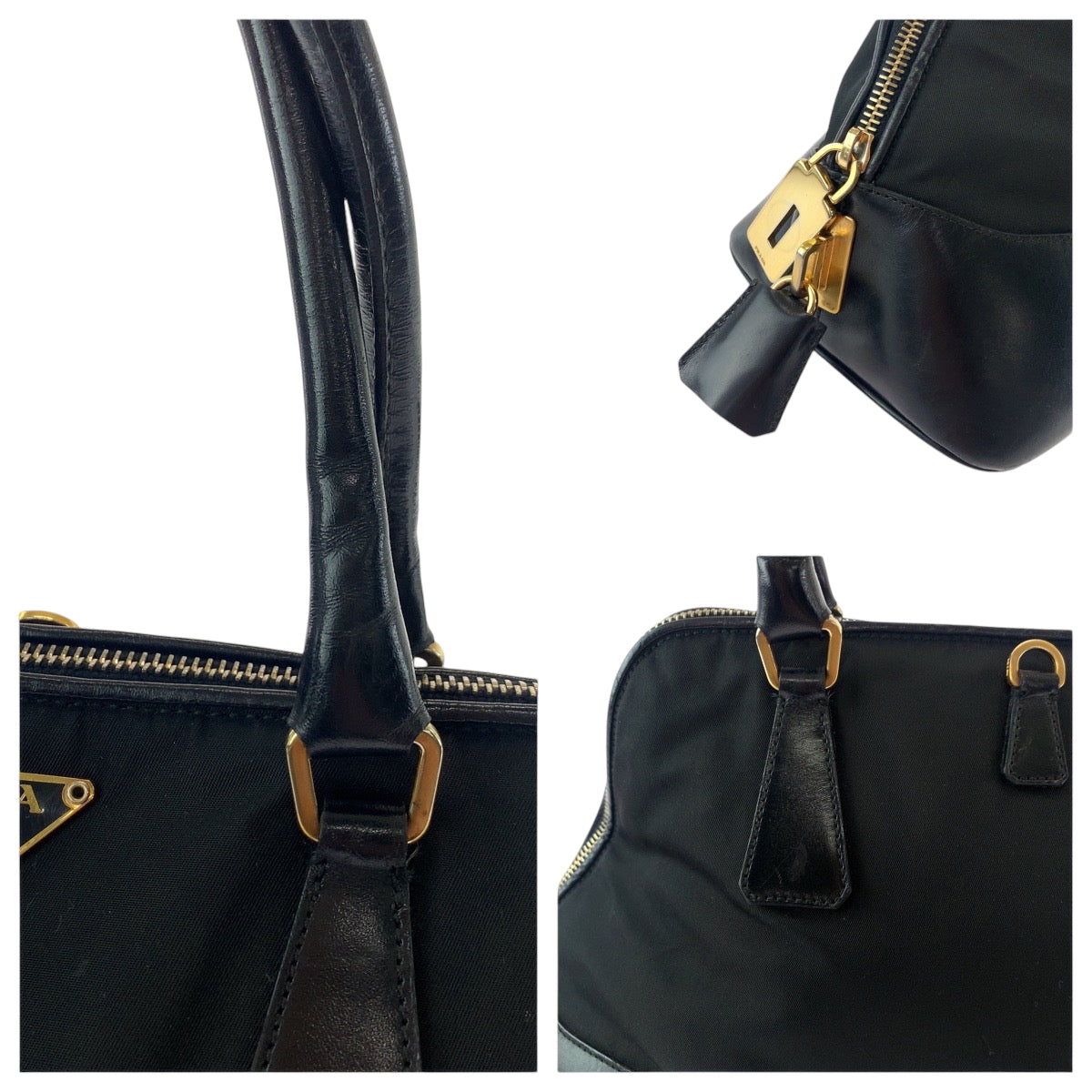 PRADA Handbag Nylon Black GoldMetal Test Triangle With logo