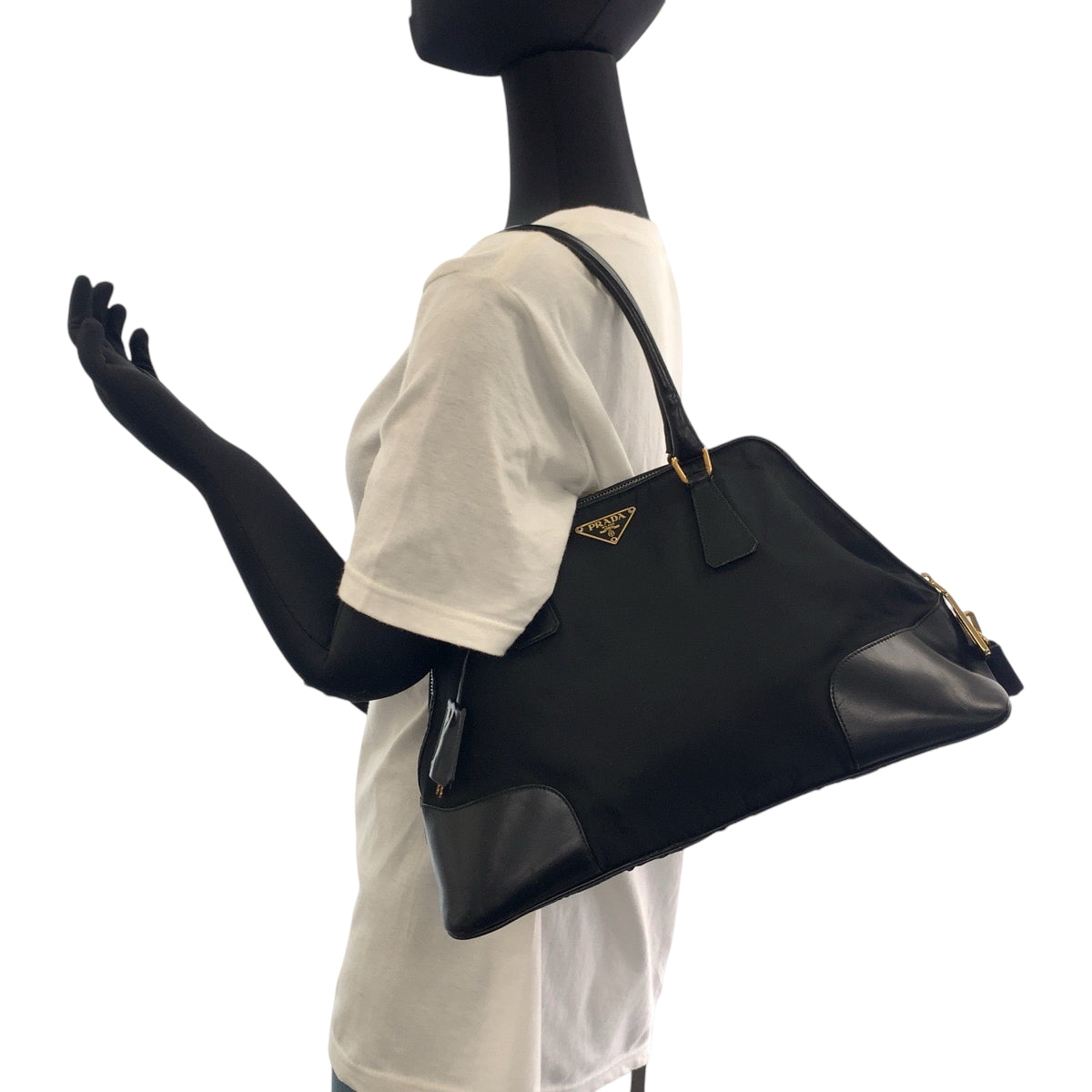PRADA Handbag Nylon Black GoldMetal Test Triangle With logo