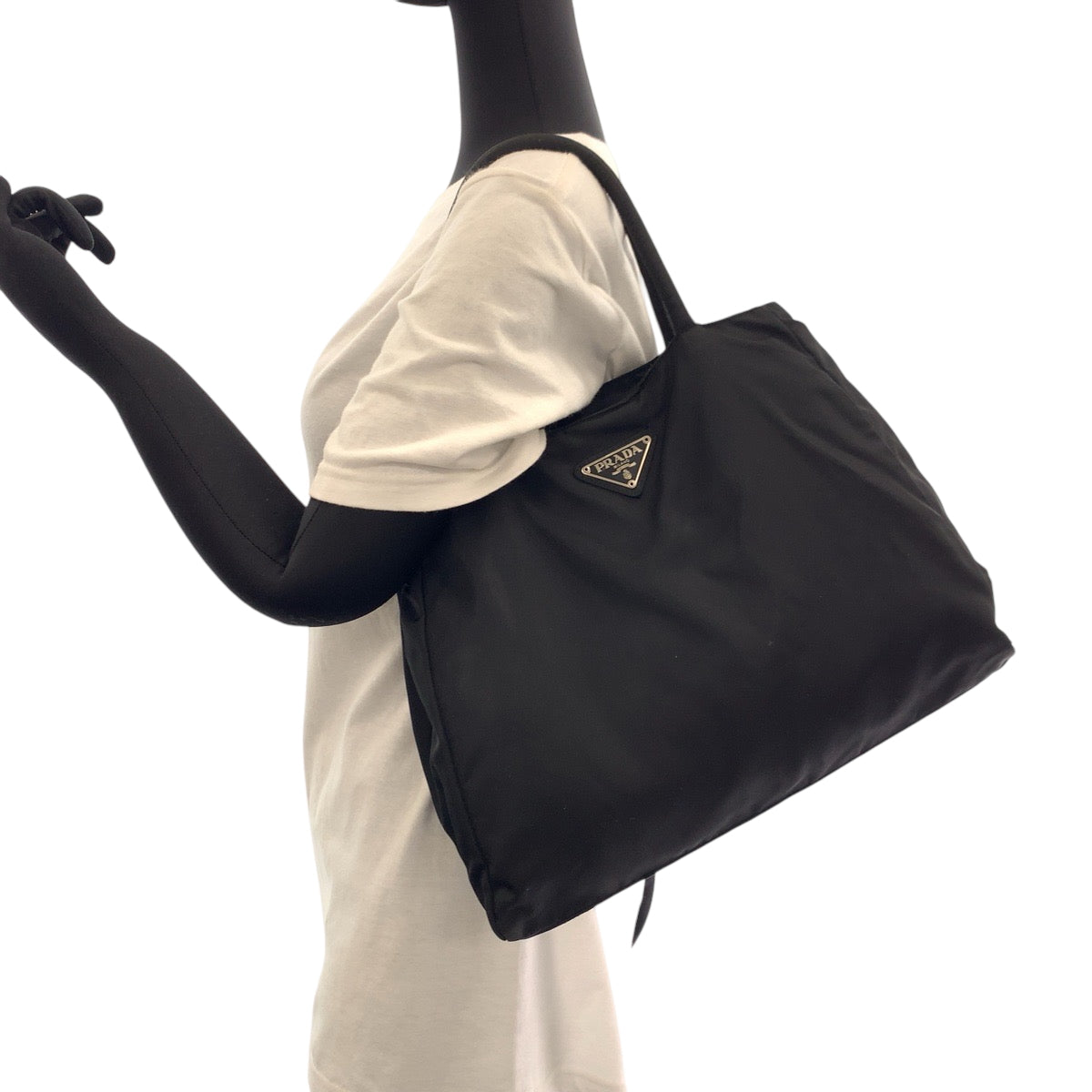 PRADA Tote Bag Nylon Black SilverMetal Test Triangle With logo