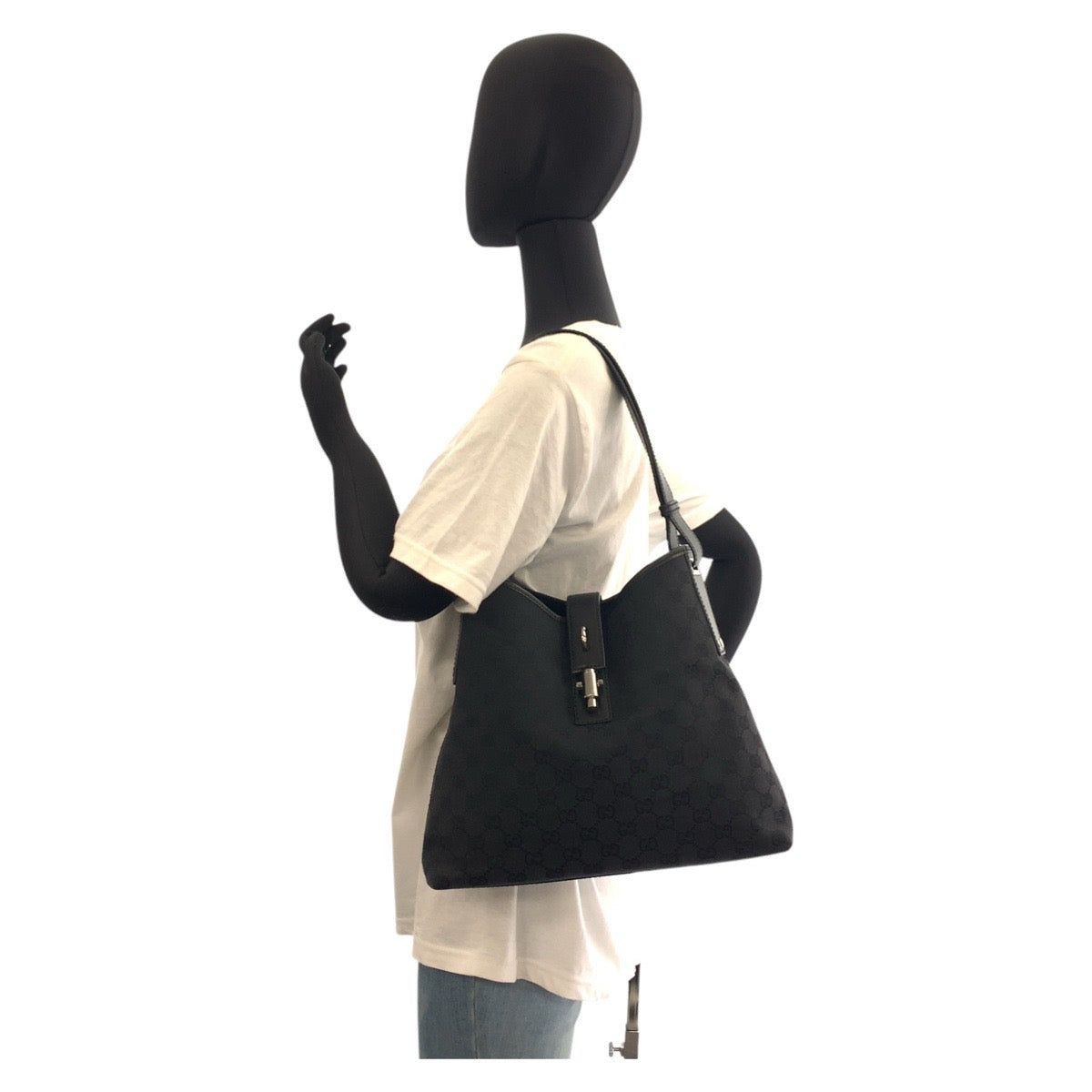 GUCCI Shoulder Bag 110291 GG canvas Black SilverMetal New Jackie