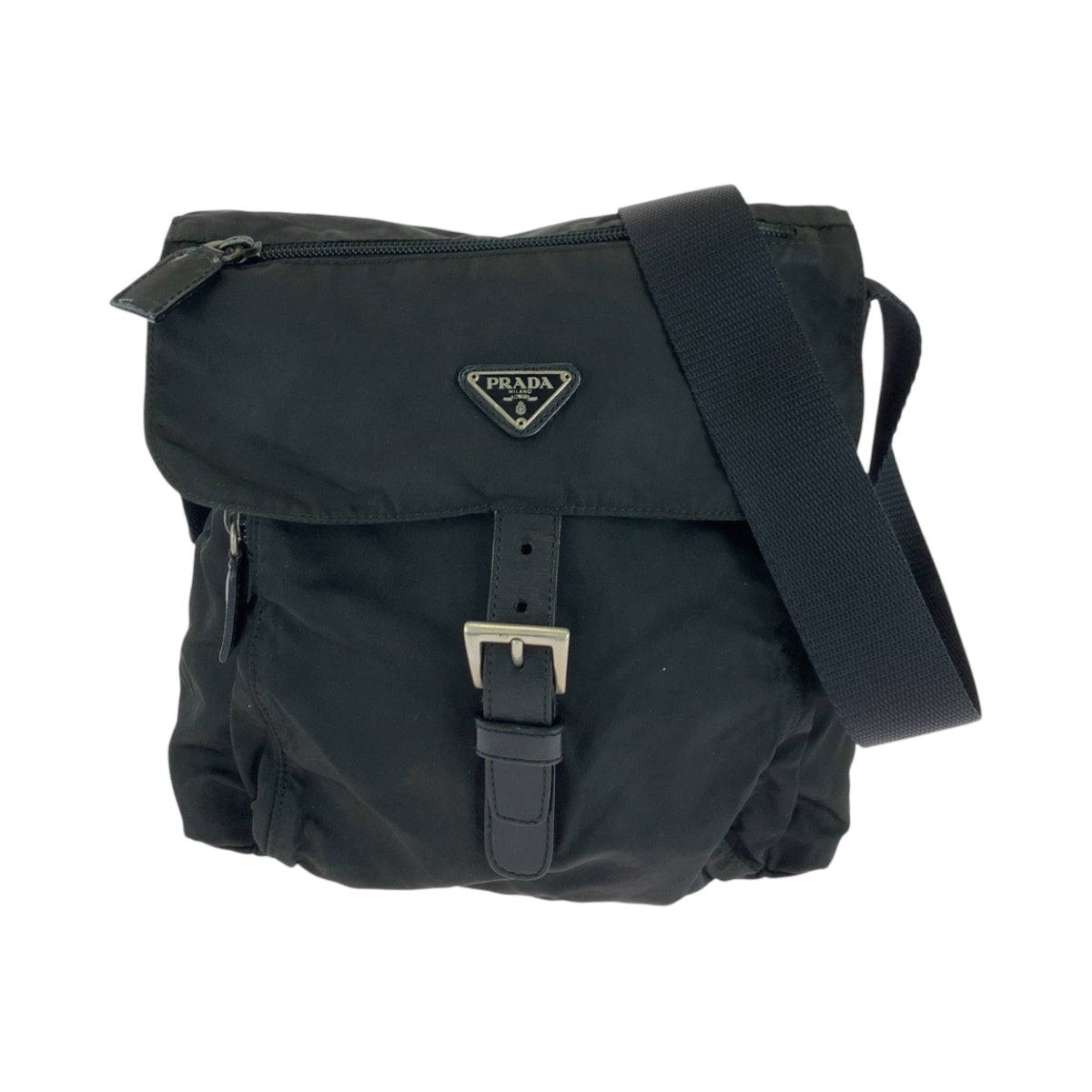 PRADA Shoulder Bag Nylon Black SilverMetal Test Triangle With logo