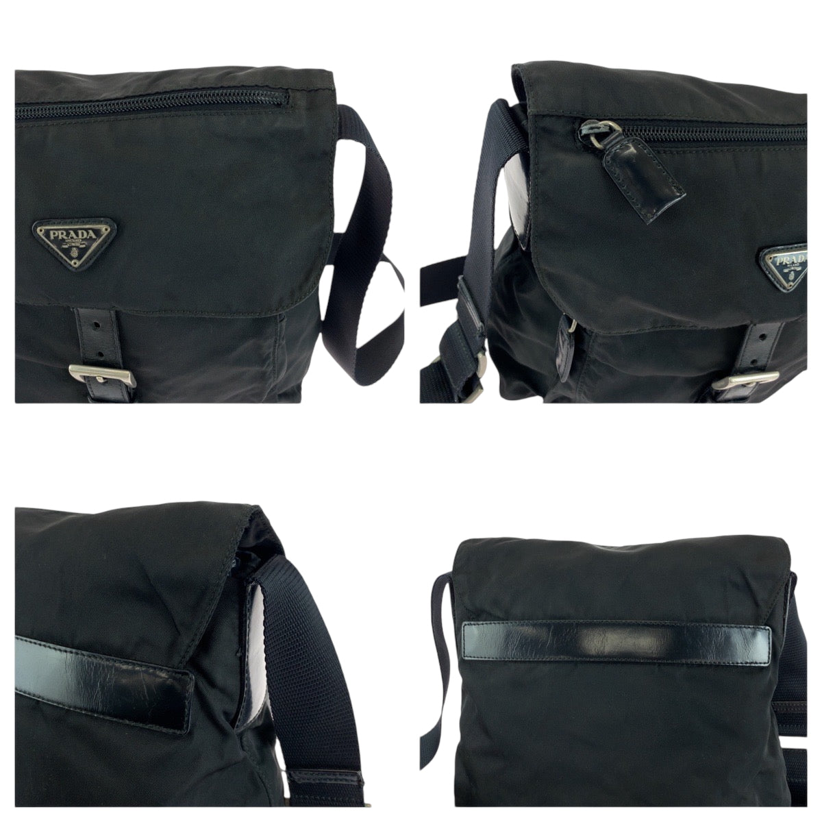 PRADA Shoulder Bag Nylon Black SilverMetal Test Triangle With logo