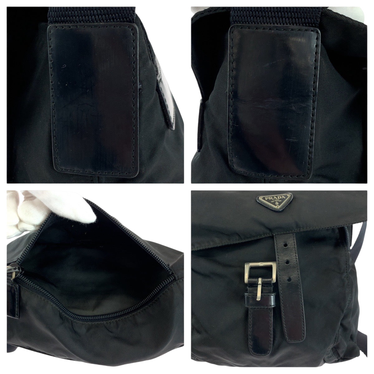 PRADA Shoulder Bag Nylon Black SilverMetal Test Triangle With logo