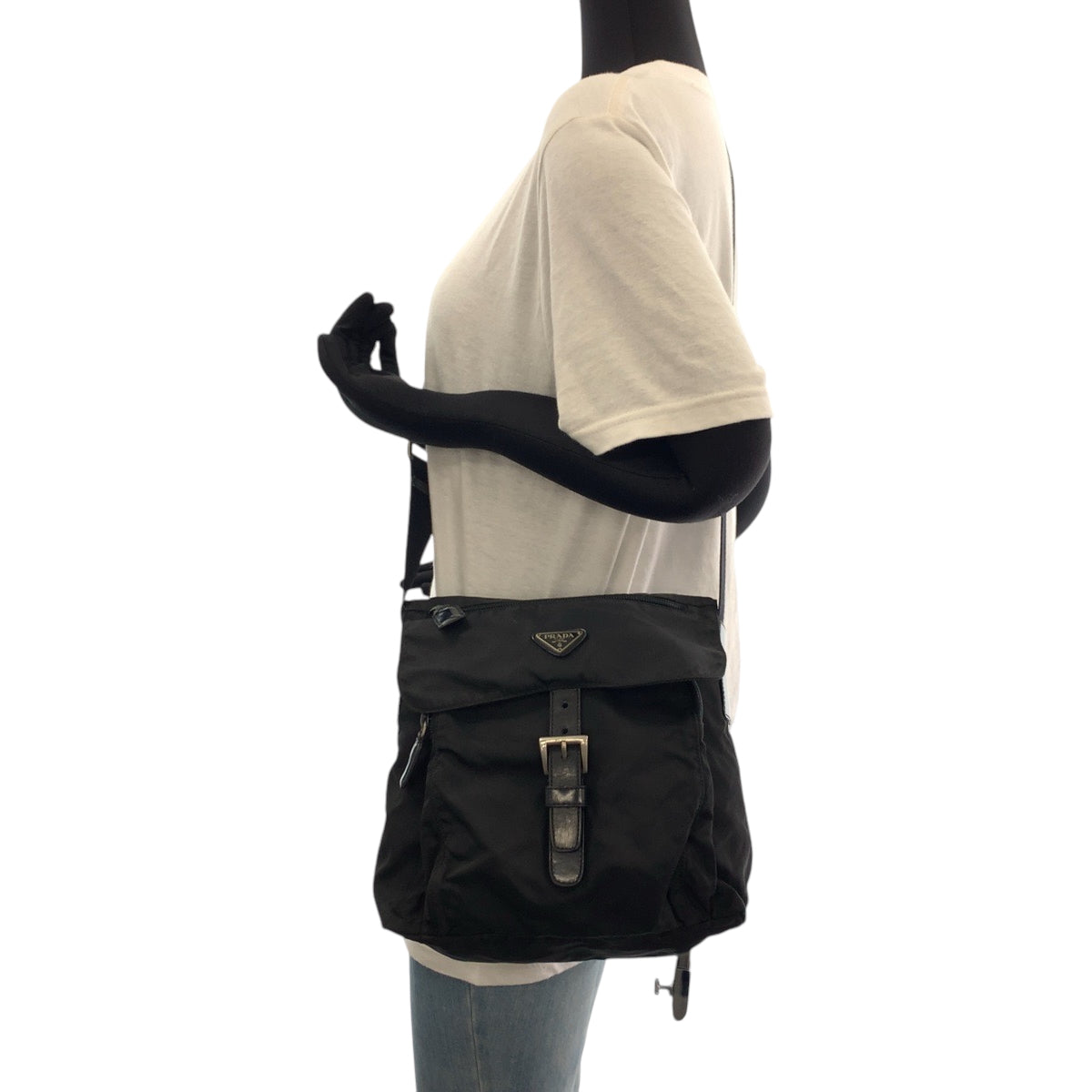 PRADA Shoulder Bag Nylon Black SilverMetal Test Triangle With logo