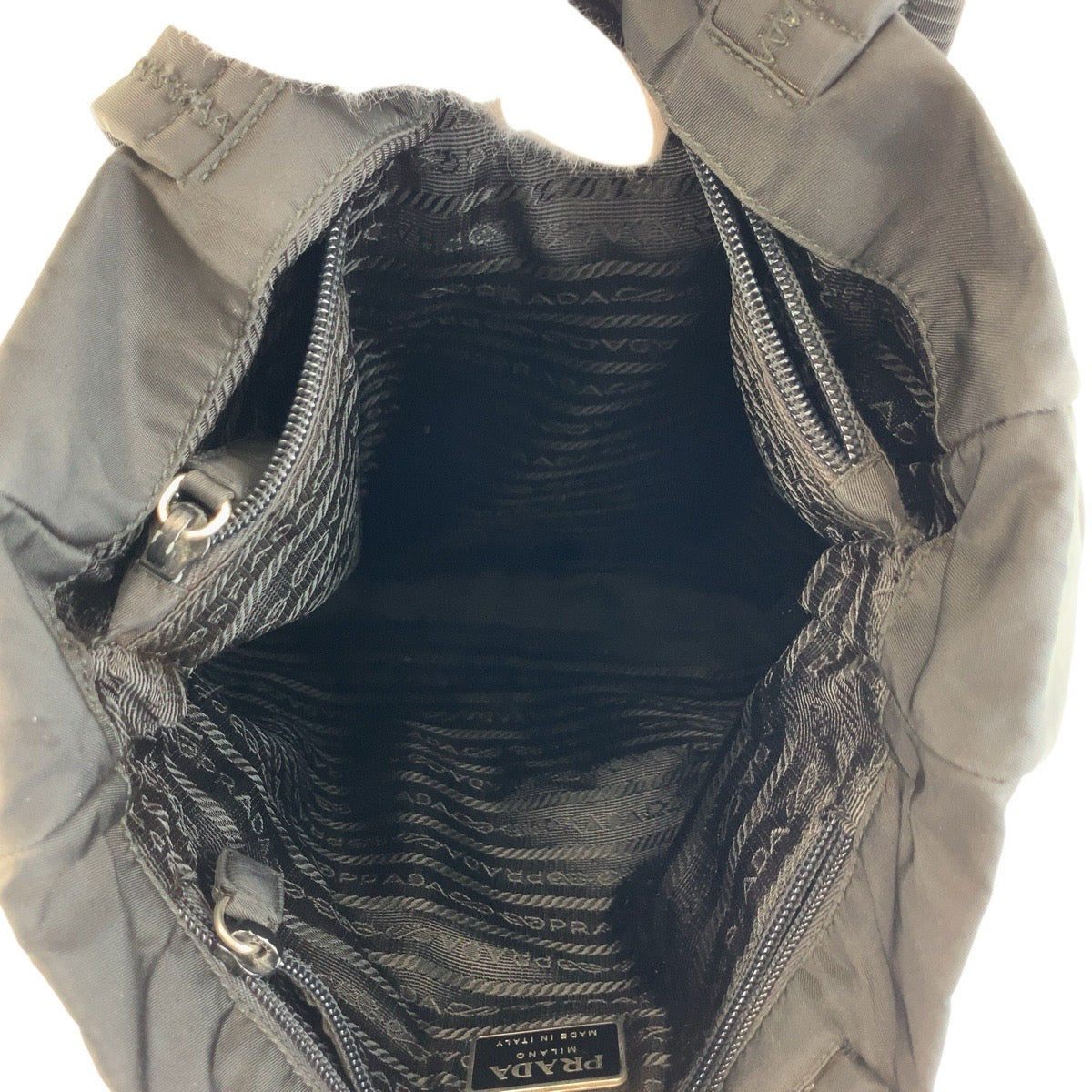 PRADA Tote Bag Nylon Black SilverMetal Test Triangle With logo