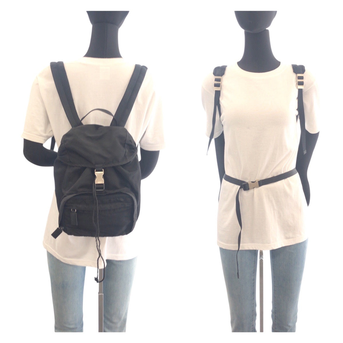 PRADA Backpack Nylon Black SilverMetal Test Triangle With logo
