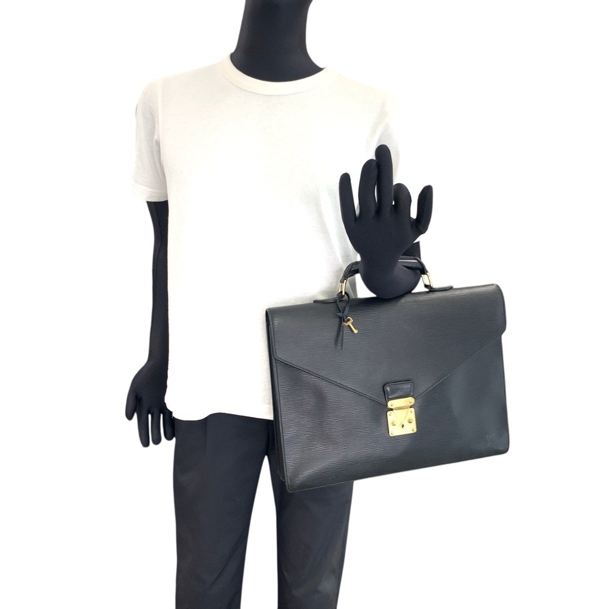 LOUIS VUITTON Business bag M54422 Epi Leather Noir Black Gold Metal Epi Serving Assistant