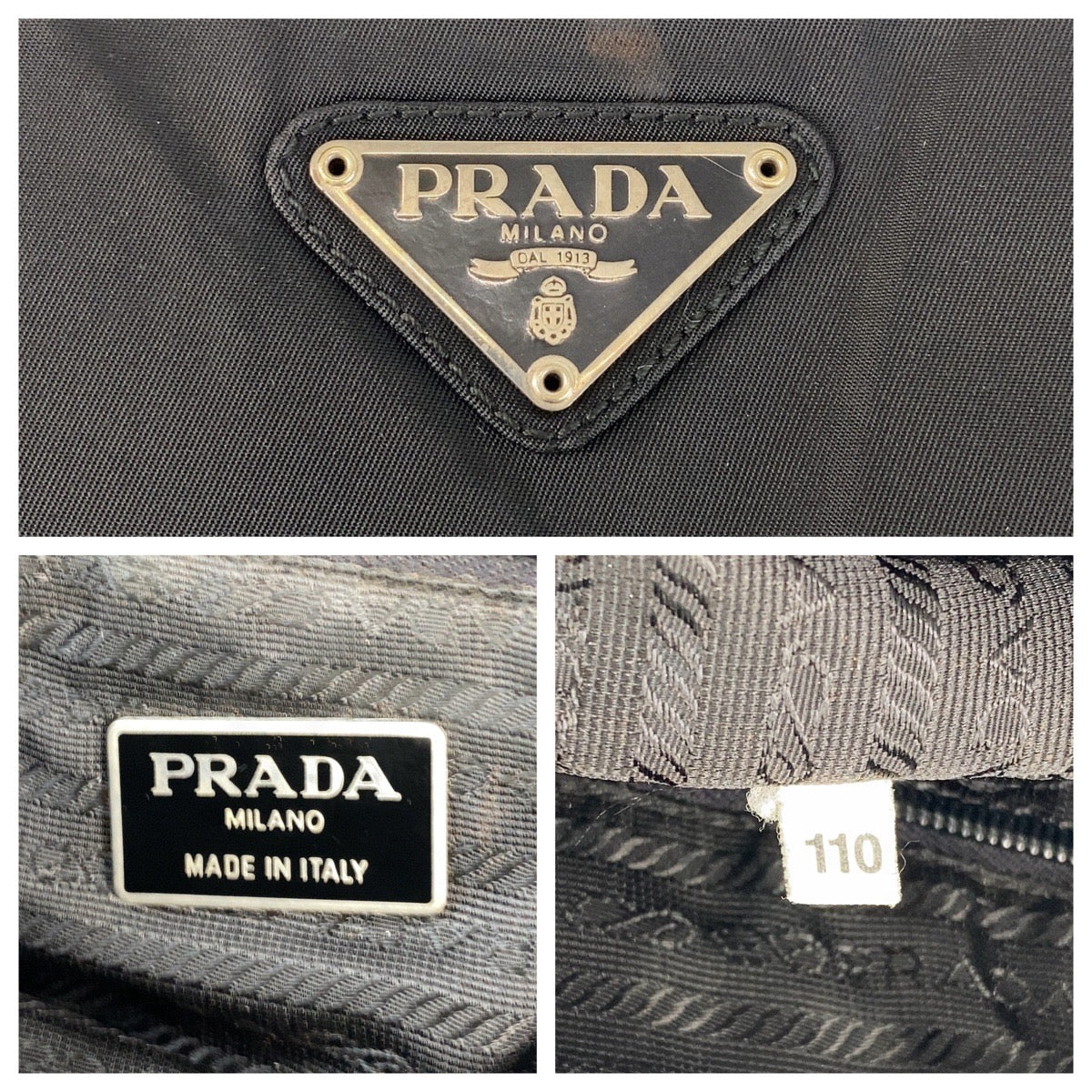 PRADA Tote Bag Nylon Black SilverMetal Test Triangle With logo