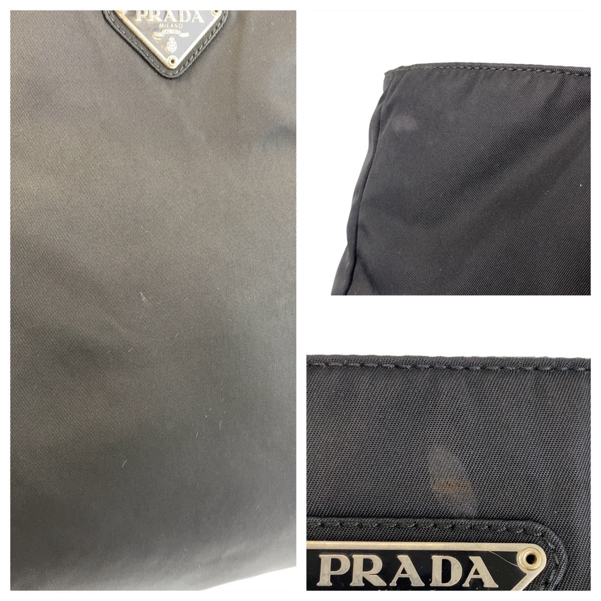 PRADA Tote Bag Nylon Black SilverMetal Test Triangle With logo