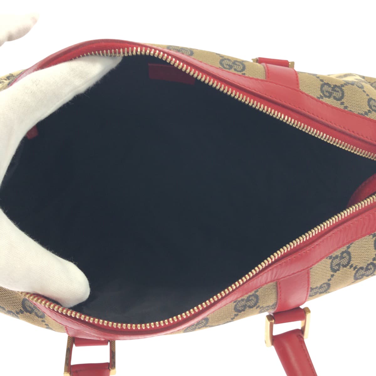GUCCI Handbag 000 0846 GG canvas Beige Red Gold Metal