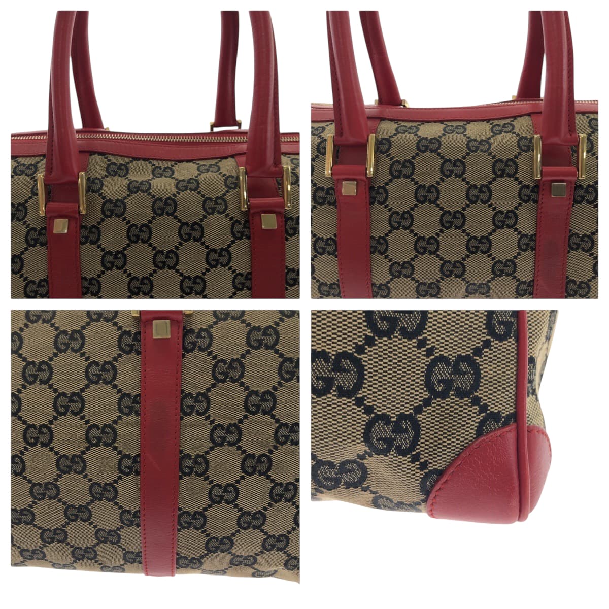 GUCCI Handbag 000 0846 GG canvas Beige Red Gold Metal