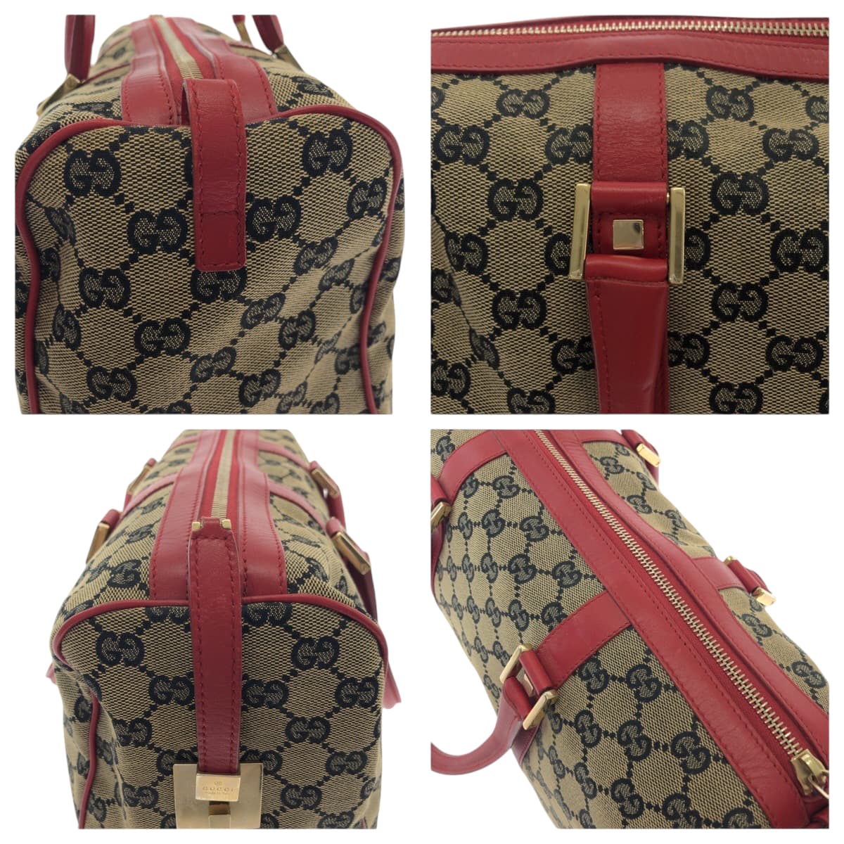 GUCCI Handbag 000 0846 GG canvas Beige Red Gold Metal