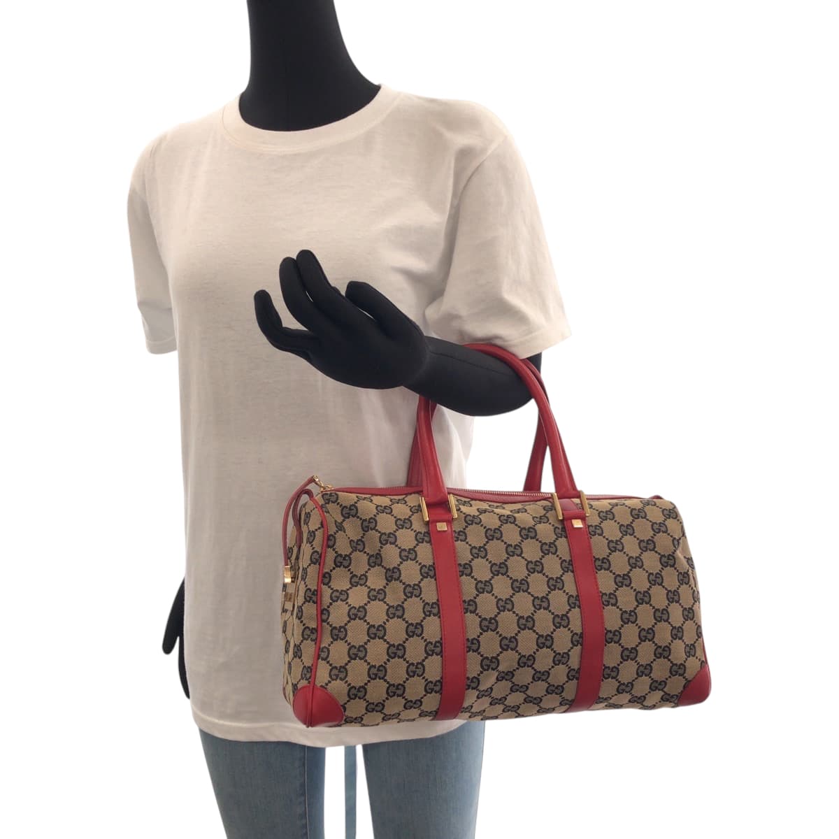 GUCCI Handbag 000 0846 GG canvas Beige Red Gold Metal