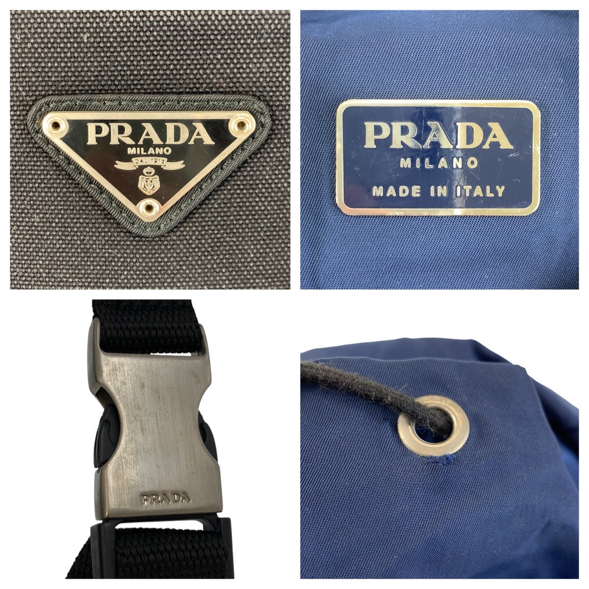 PRADA Backpack Nylon Navy SilverMetal Test Triangle With logo