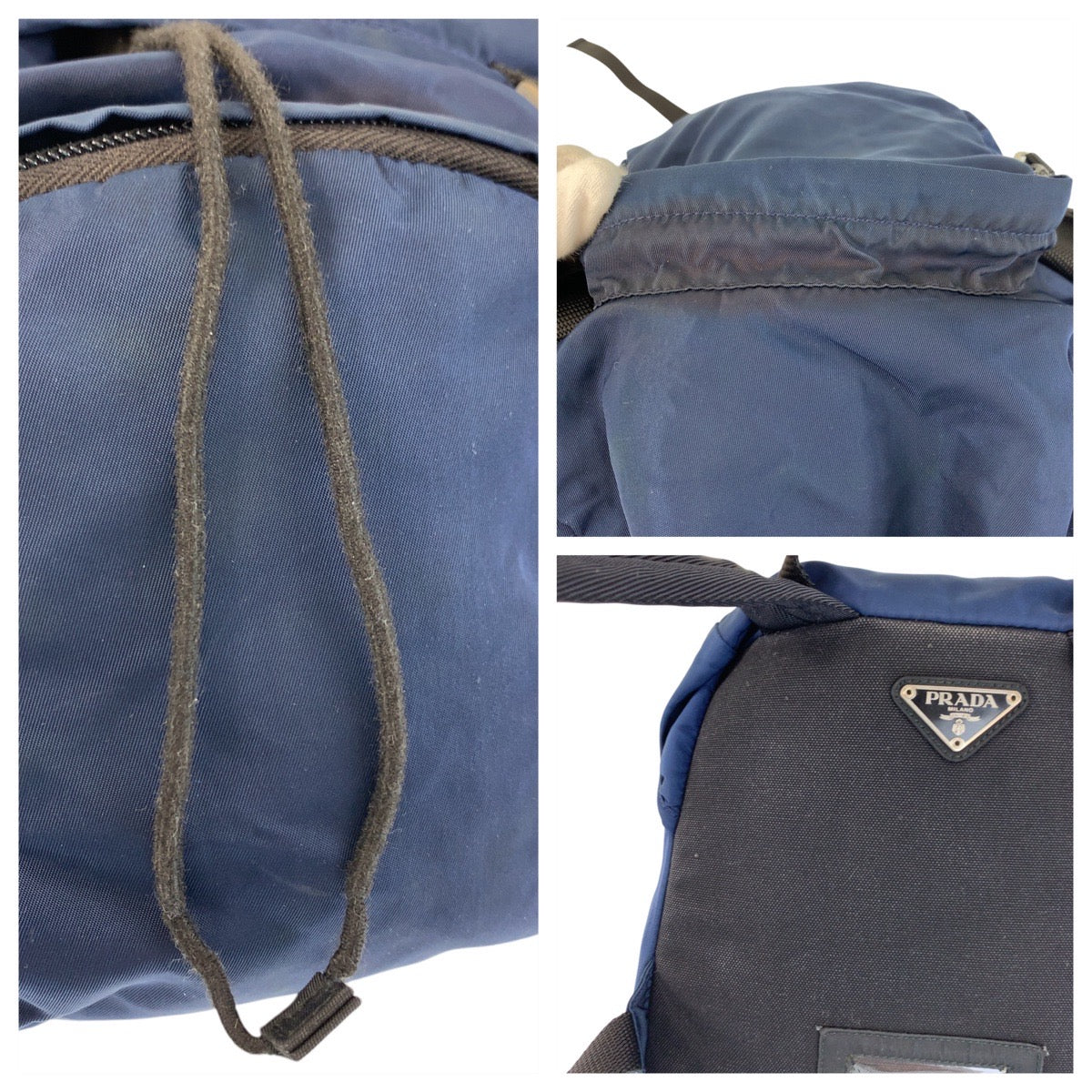 PRADA Backpack Nylon Navy SilverMetal Test Triangle With logo