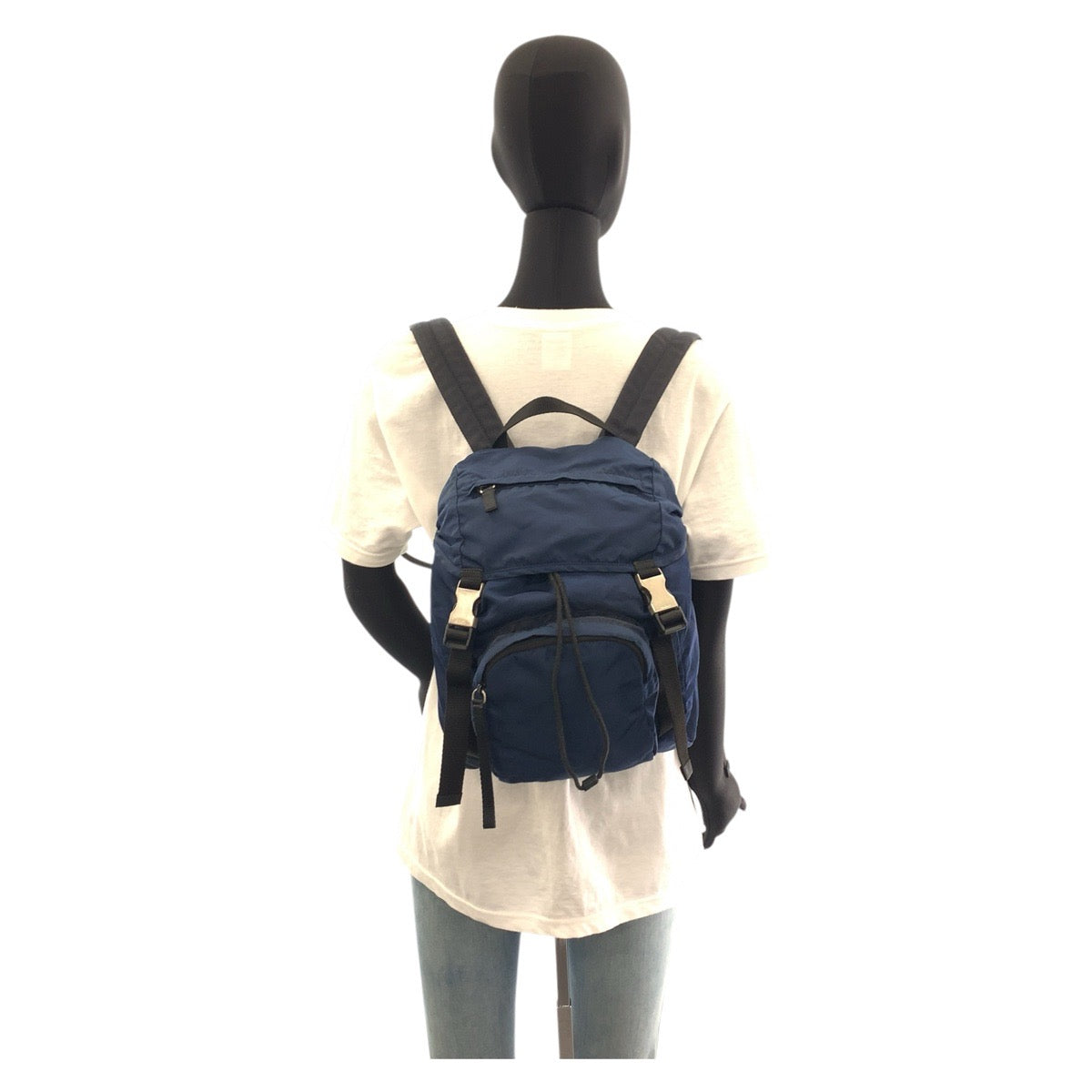 PRADA Backpack Nylon Navy SilverMetal Test Triangle With logo