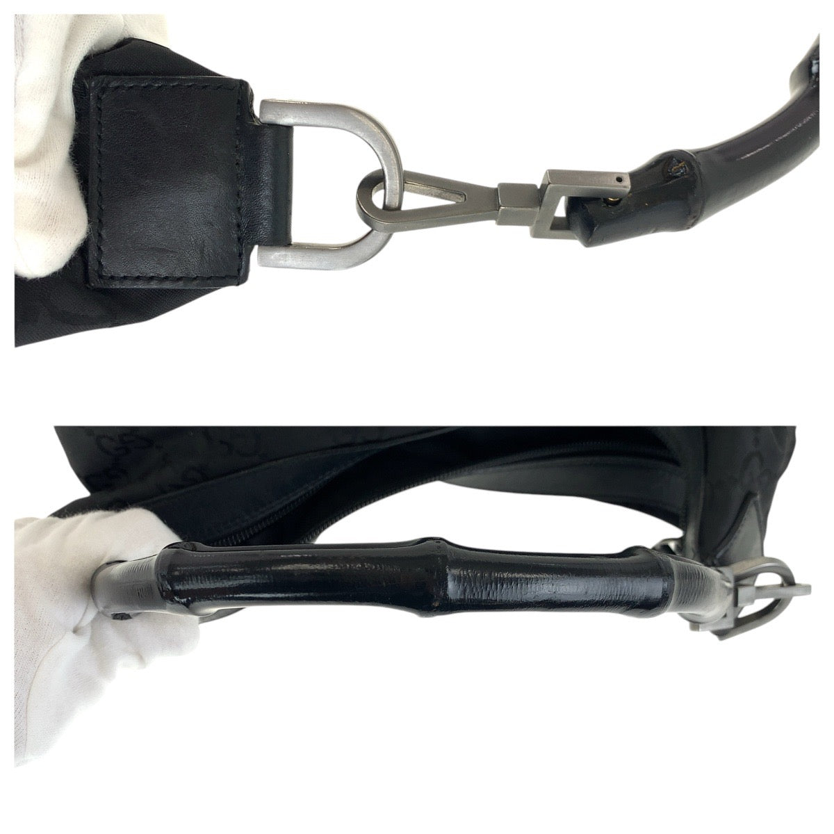 GUCCI Shoulder Bag 000 0531 Nylon Black SilverMetal Bamboo GG pattern