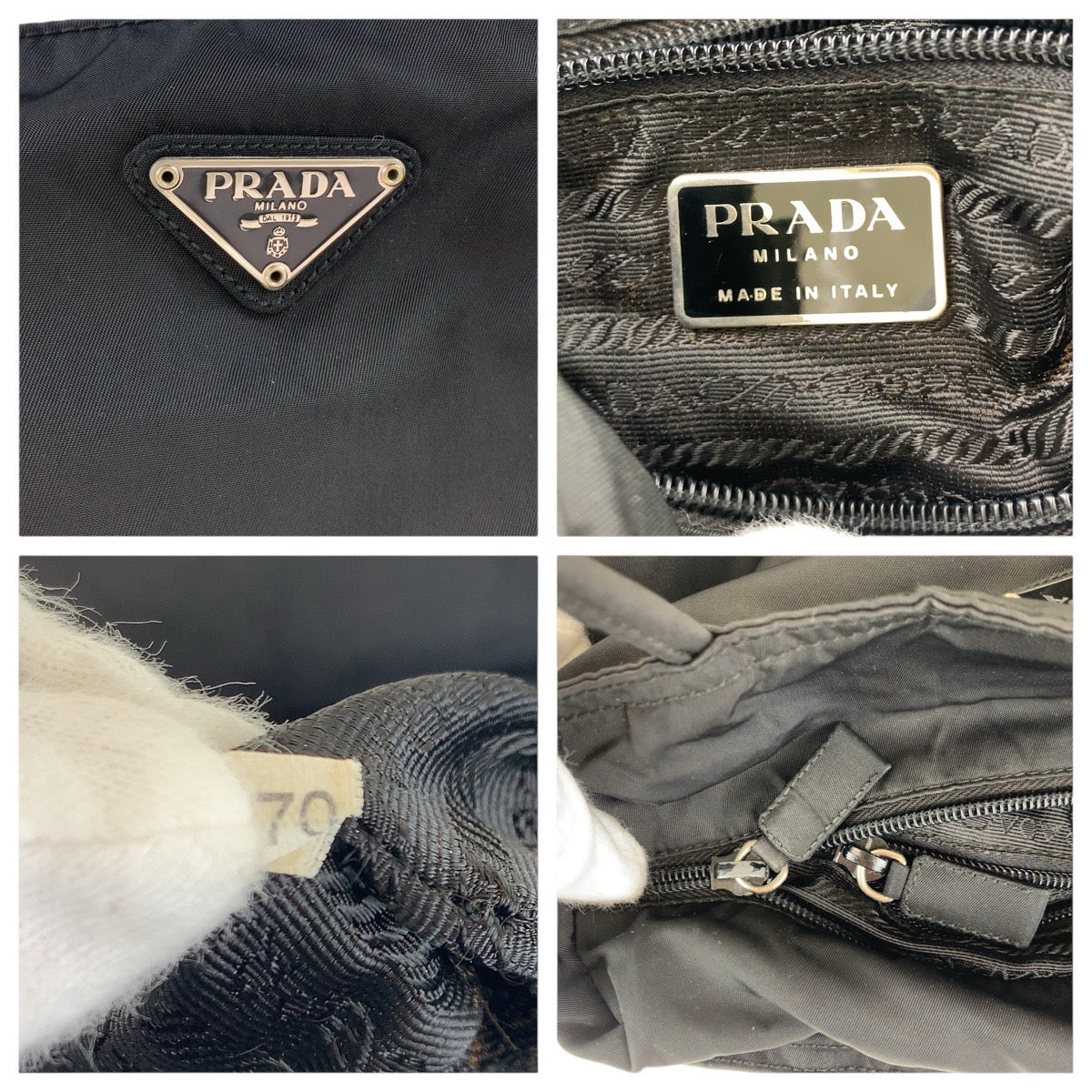 PRADA Tote Bag Nylon Black SilverMetal Test Triangle With logo