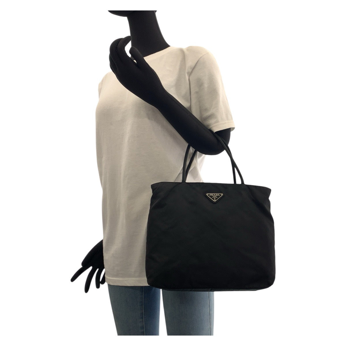 PRADA Tote Bag Nylon Black SilverMetal Test Triangle With logo