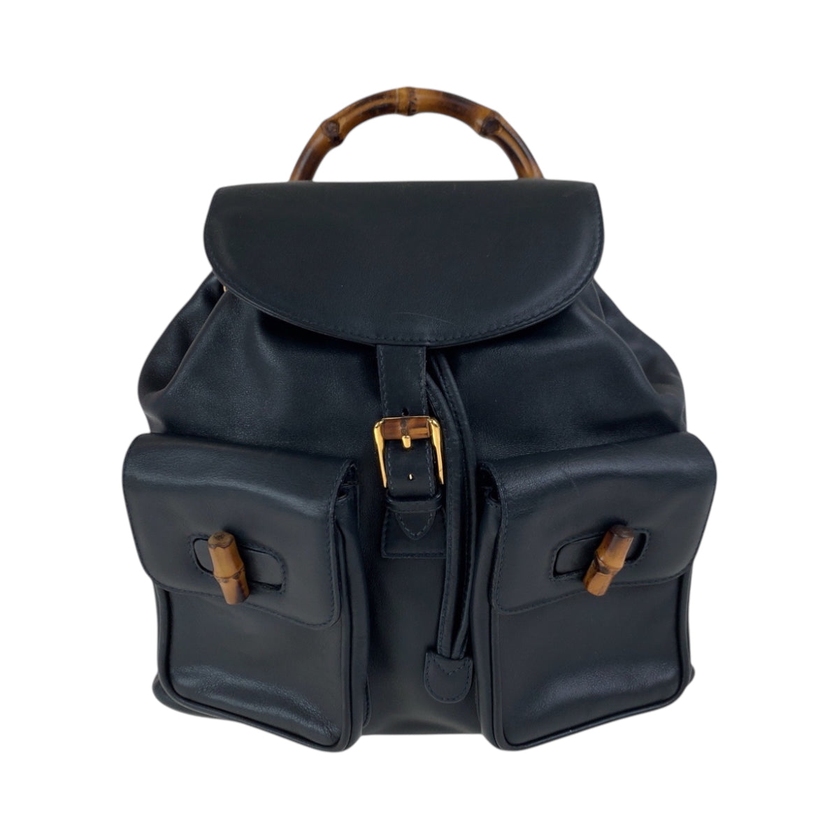 GUCCI Backpack 003 2058 0016 leather Black Brown Gold Metal Bamboo
