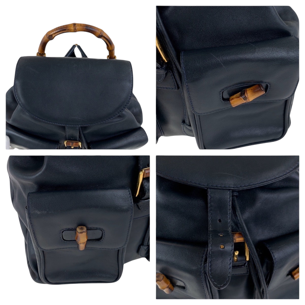 GUCCI Backpack 003 2058 0016 leather Black Brown Gold Metal Bamboo