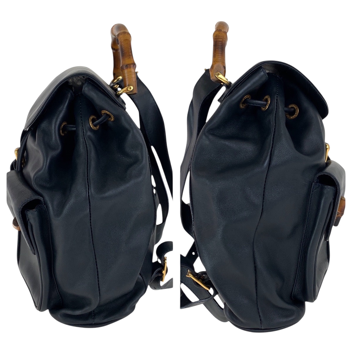 GUCCI Backpack 003 2058 0016 leather Black Brown Gold Metal Bamboo