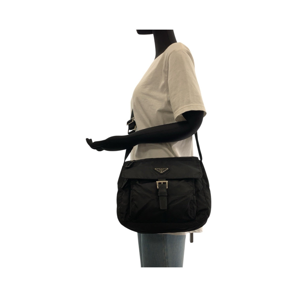 PRADA Shoulder Bag Nylon Black SilverMetal Test Triangle With logo