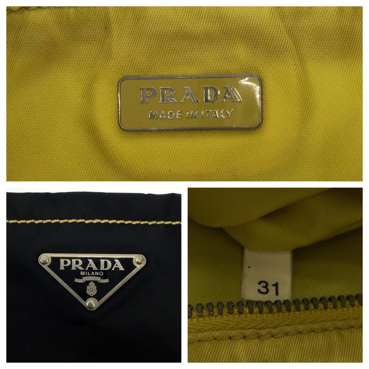 PRADA Tote Bag Nylon Black Yellow SilverMetal Test Triangle With logo