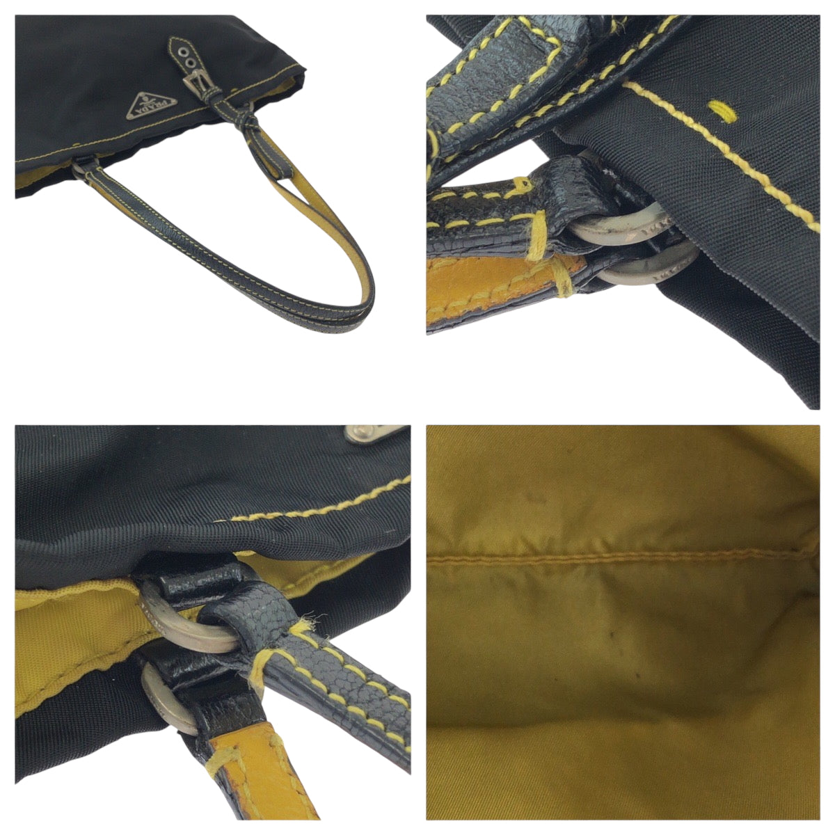 PRADA Tote Bag Nylon Black Yellow SilverMetal Test Triangle With logo